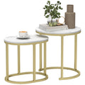 Marble-Effect Nest of 2 Tables with Gold Tone Frame - White