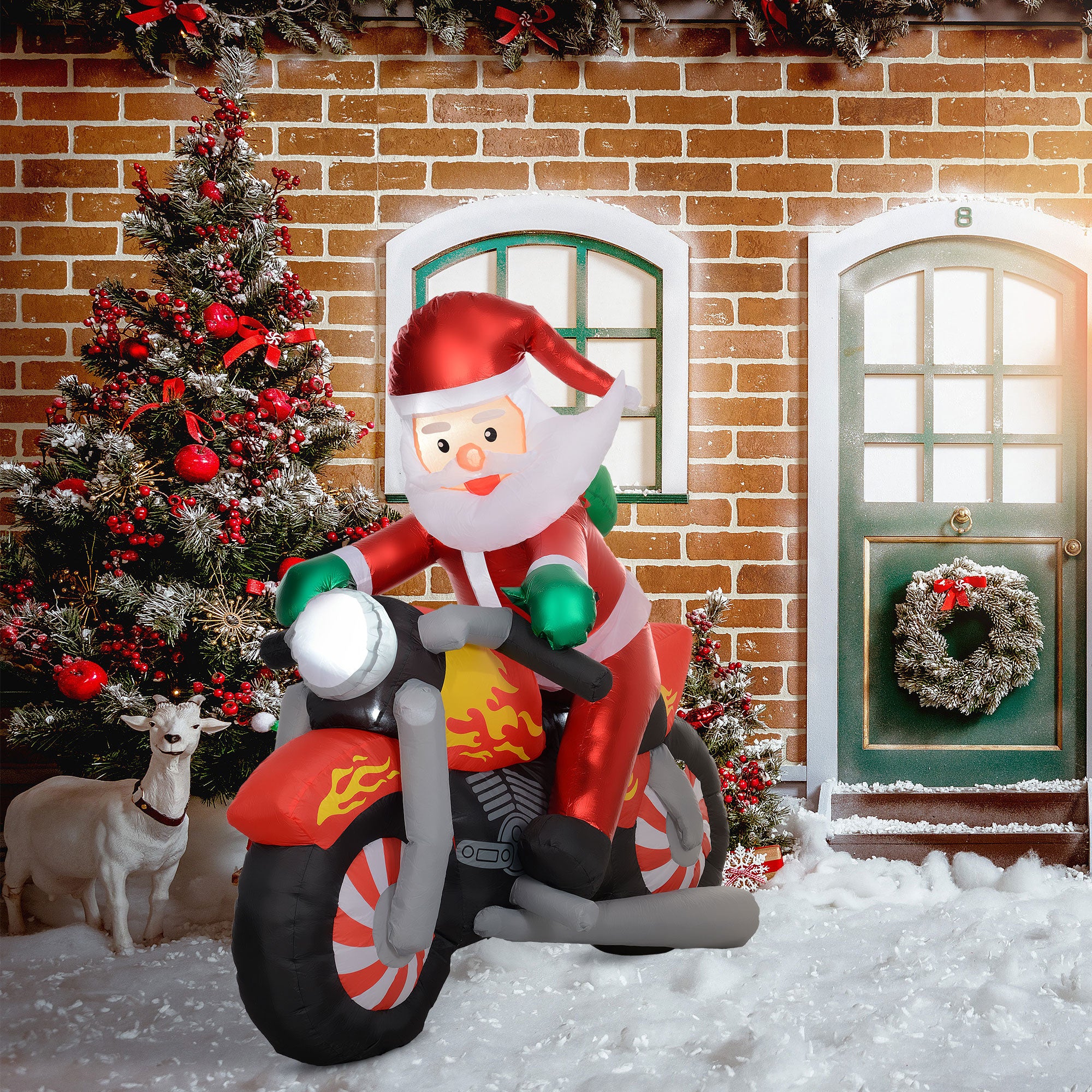 5.6ft Inflatable Santa Claus Motorcycle Decoration