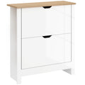 Slim Shoe Cabinet with 2 Flip Drawers and Adjustable Shelves for 12 Pairs - High Gloss White