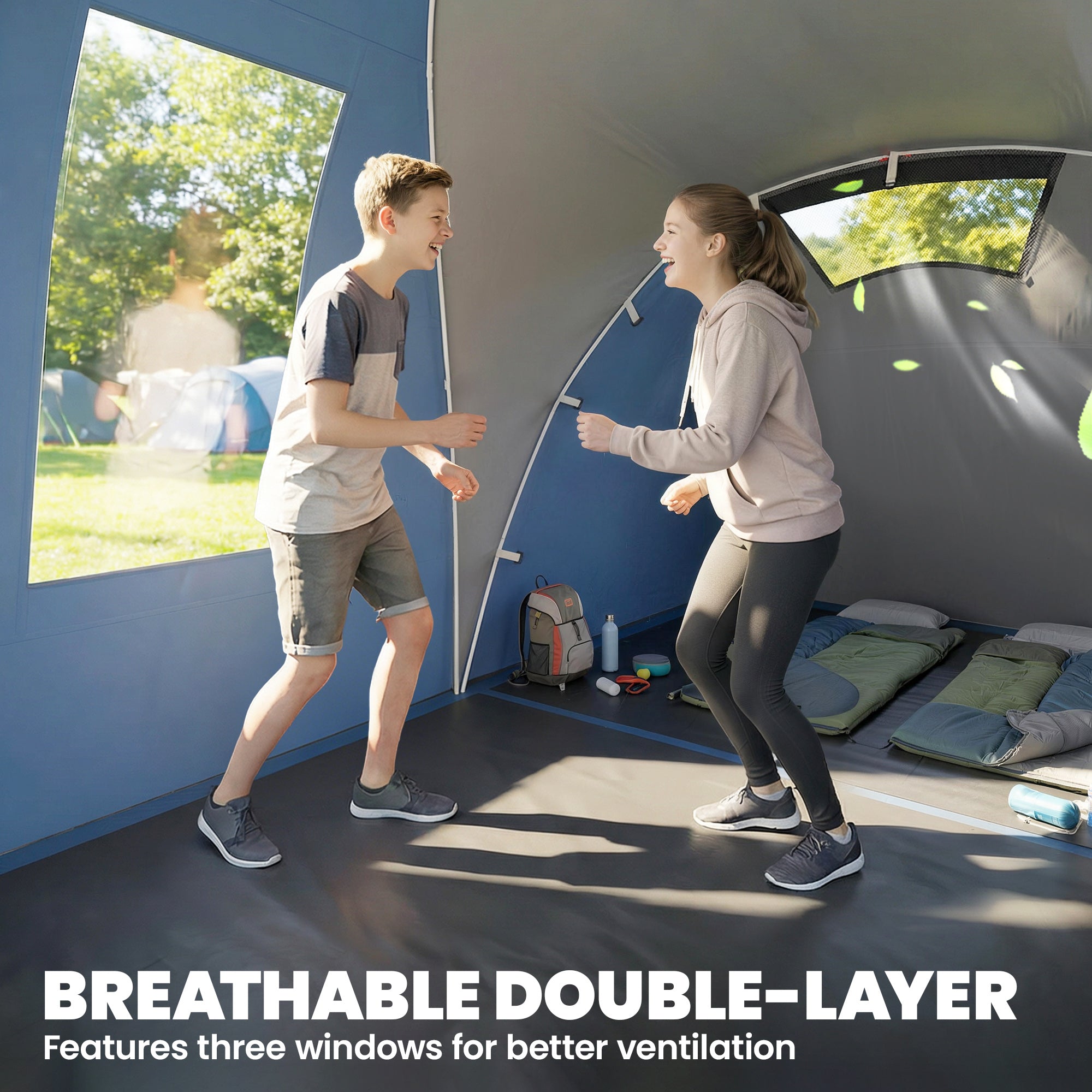 Family Camping Tent 3000mm Waterproof Windproof Tunnel Tent 8-12 Person, Navy Blue & Light Grey