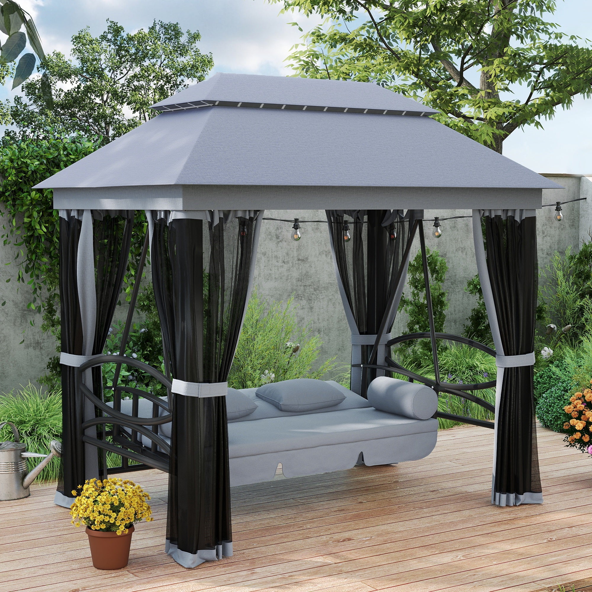 3 Seater Swing Chair Hammock Gazebo Lounger Cushioned Seat Waterproof Grey