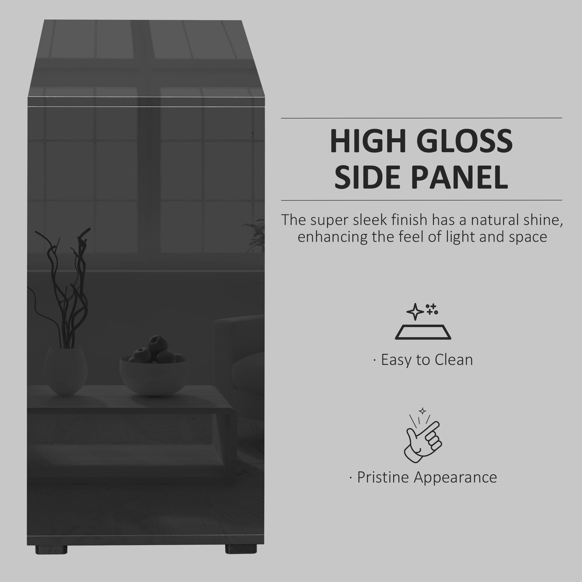 High Gloss Frame Sideboard, Side Cabinet, Push-Open Design with 2 Drawer for Living Room, Bedroom, Black