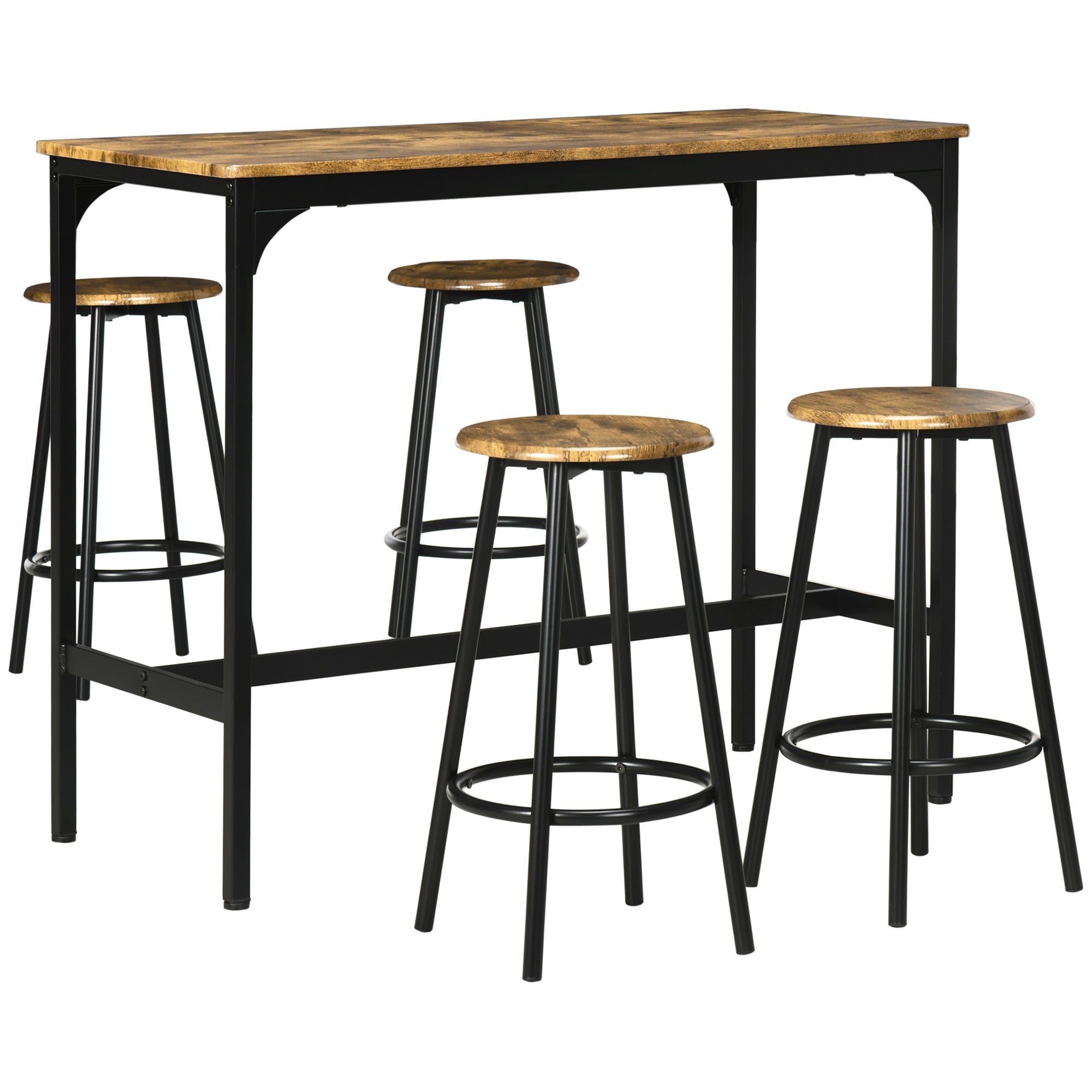 Five-Piece Industrial-Style Bar Table Set - Brown/Black