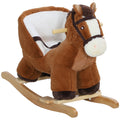 Kids Plush Rocking Horse with Sound and Wood Base for 18-36 Months - Brown