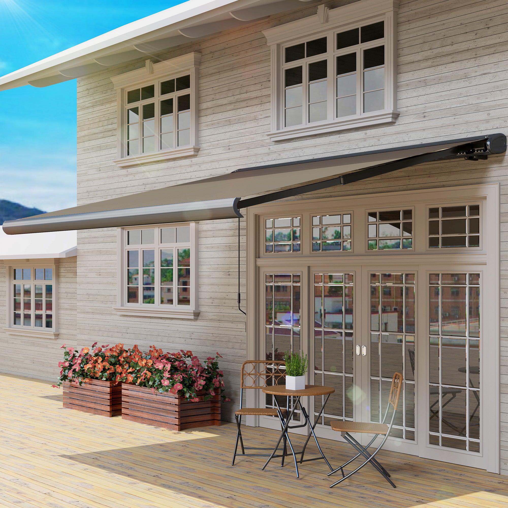 3.5 x 3 Metre Electric Retractable Awning Set - UV50+ Light Grey