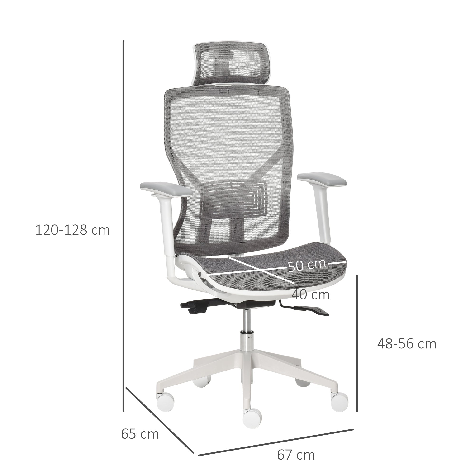 Ergonomic Office Chair with 360° , Wheel, Mesh Back, Adjustable Height & 3D Armrest for Home Office, Grey