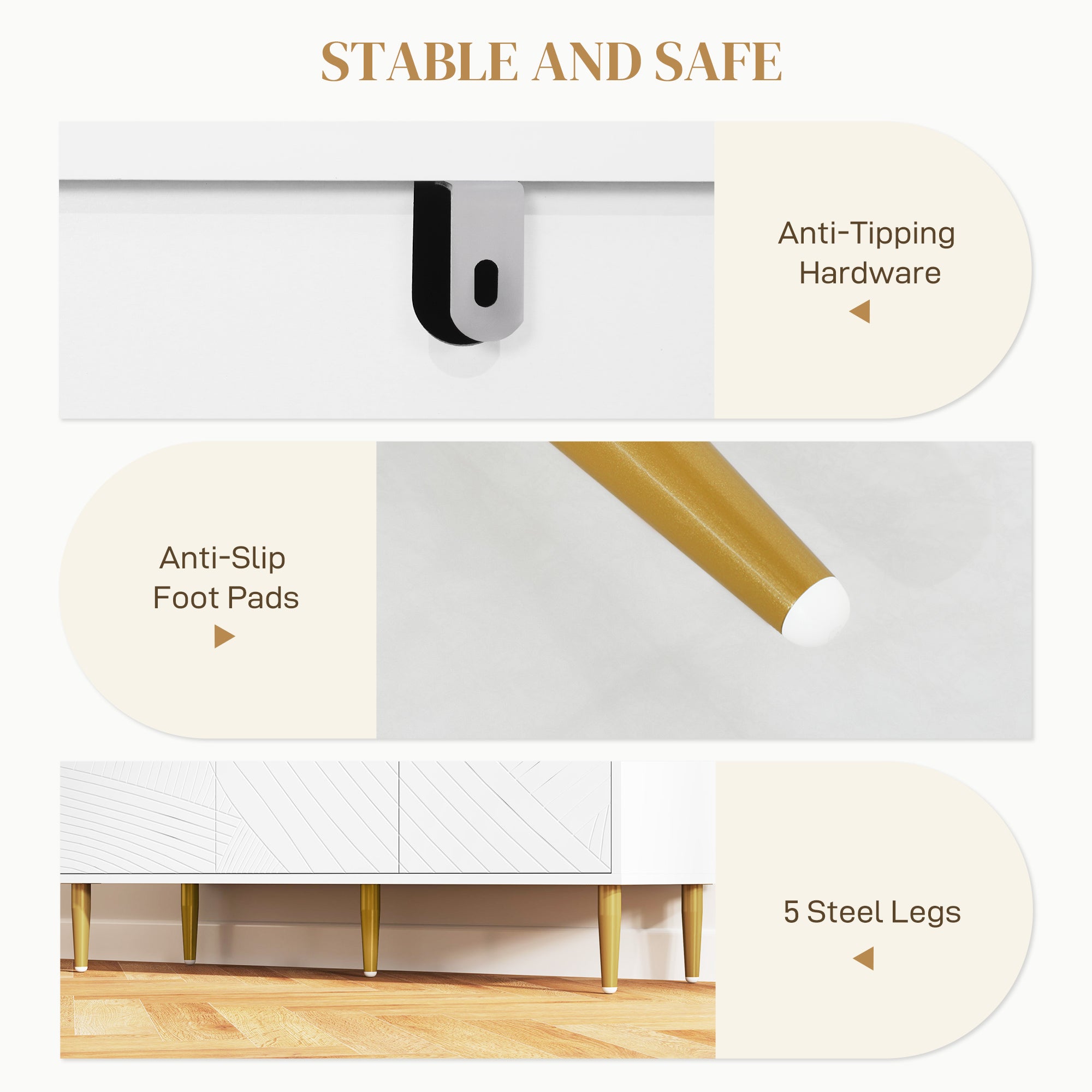 Elegant Two-Cupboard Sideboard - White/Gold-Tone