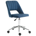 Armless Velvet-Feel Office Chair with Swivel and Wheels - Dark Blue
