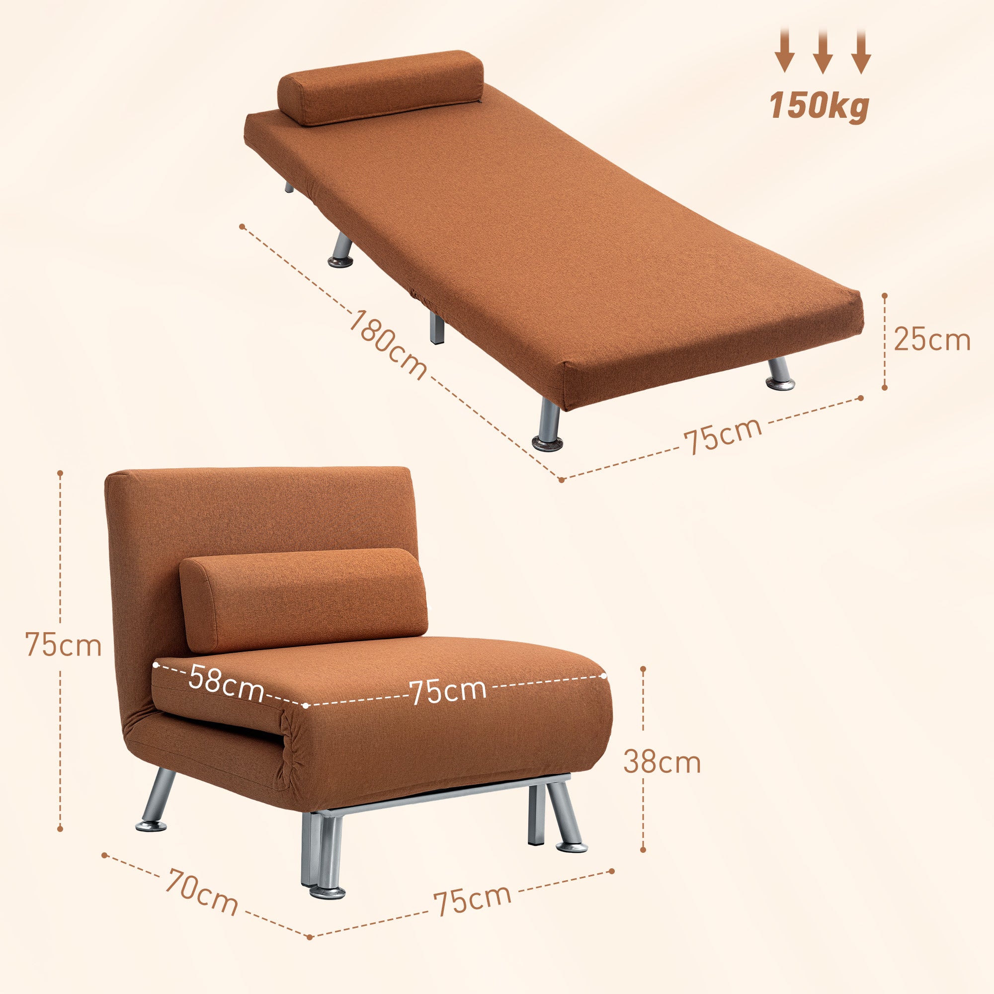 Single Linen-Feel Sleeper Chair - Coffee
