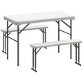 Portable 3 Piece Folding Picnic Table and Bench Set with Handles - Light Grey