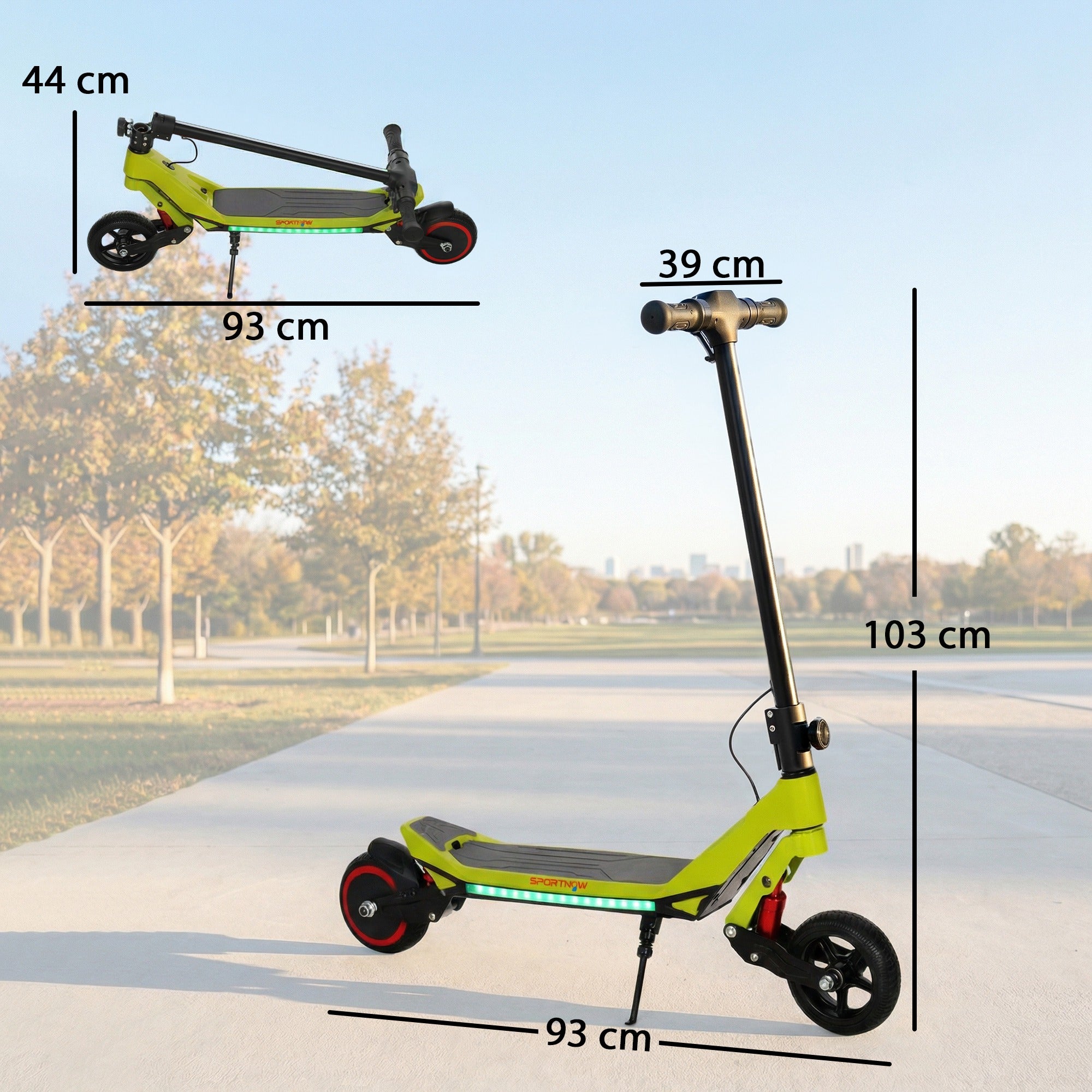 Electric Scooter for Kids, Foldable E Scooter for Age Age 6+ with LED Display, RGB lights, Up to 16km/h, Green