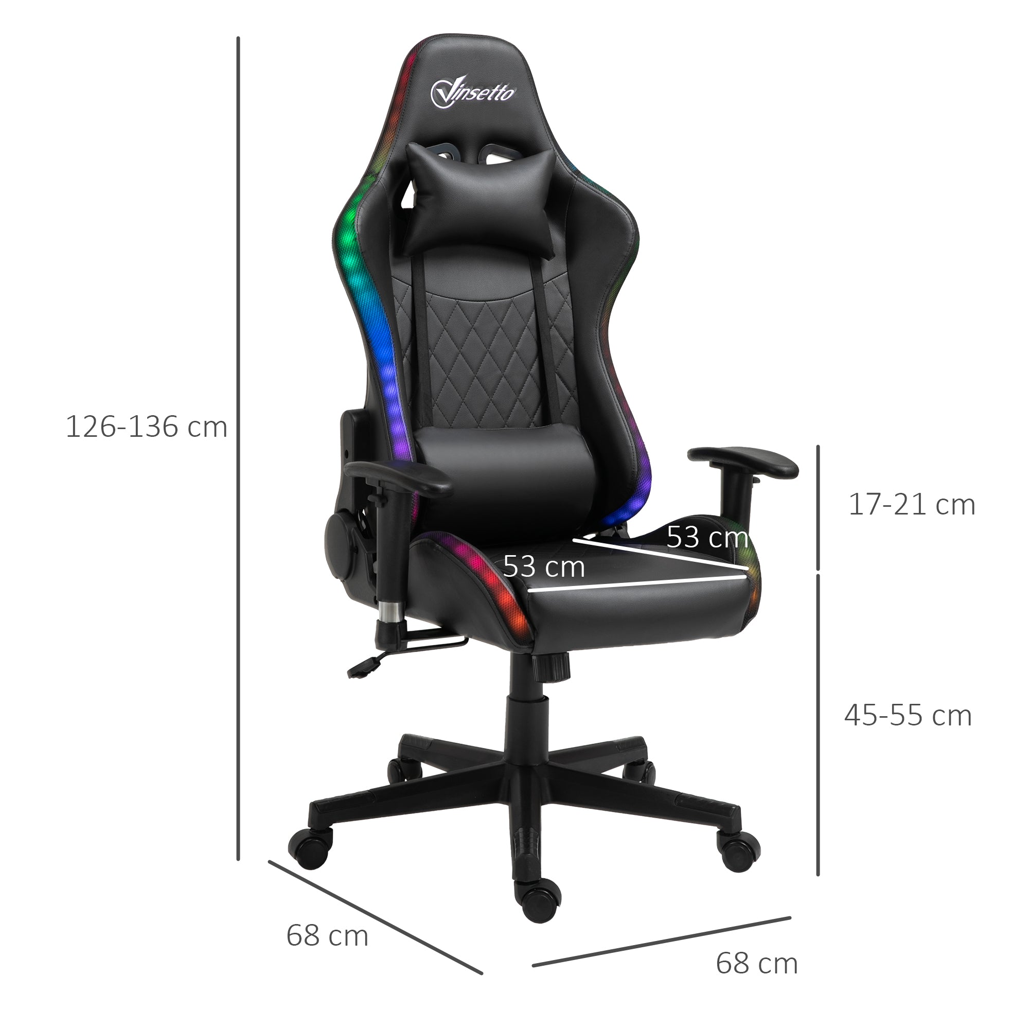 Gaming Chair with RGB LED Light, 2D Arm, Lumbar Support, Height Adjustable Swivel Office Computer Recliner, Racing Gamer Desk Chair for Home, Black