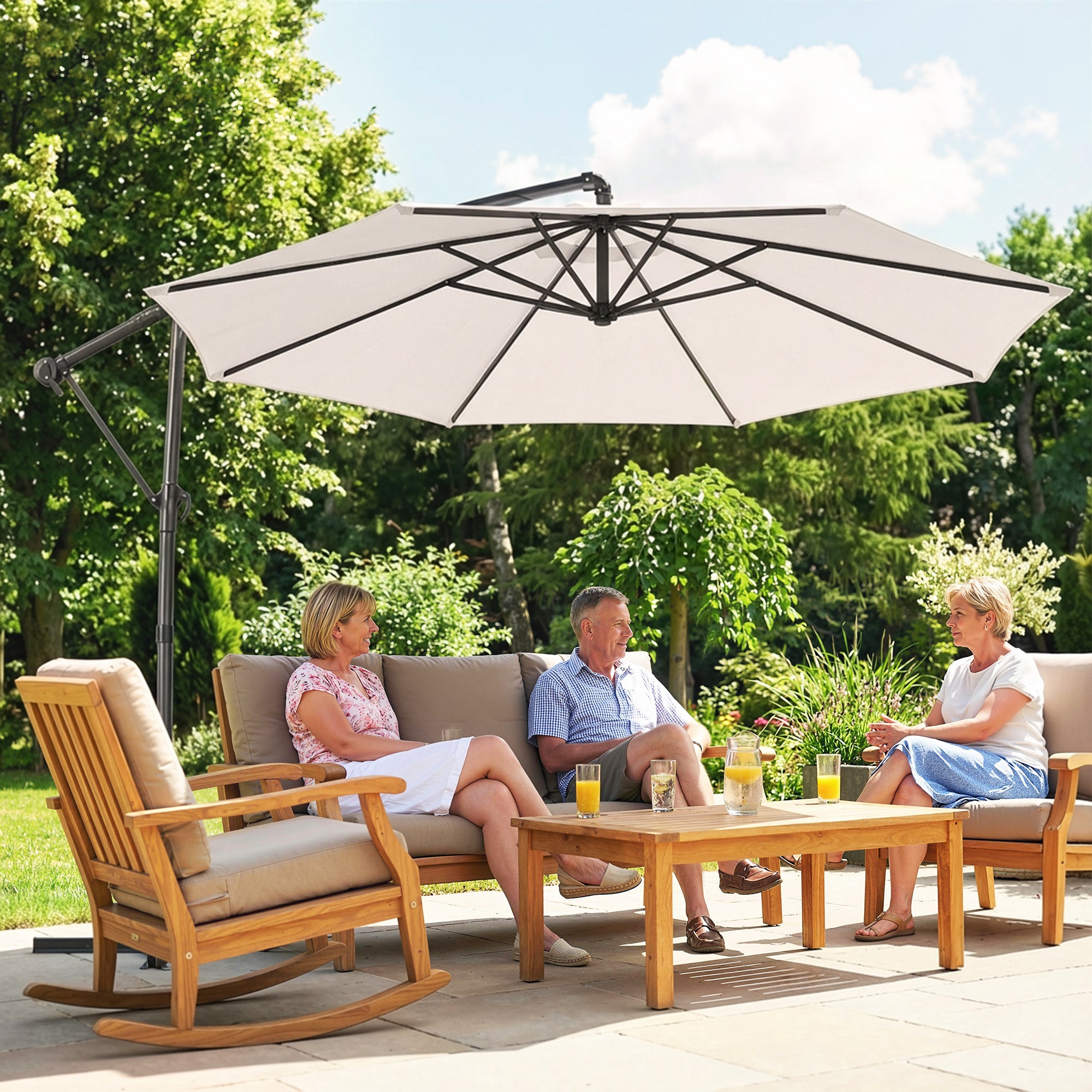 3 m Garden Cantilever Parasol with Cover, Round Overhanging Umbrella with 360° Rotation, Tilt, Cream White