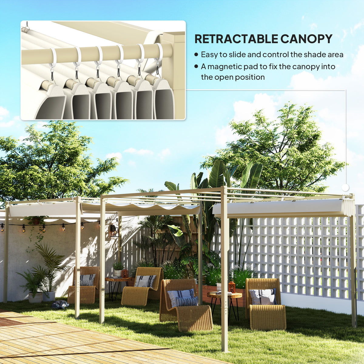 3 x 3 Metre Garden Pergola Kit with Retractable UPF30+ Canopy - Khaki