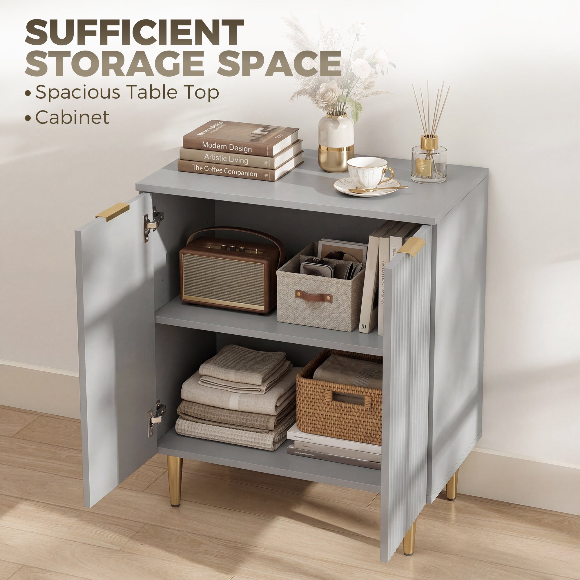 Sideboard Buffet Cabinet, Modern Kitchen Storage Cabinet with Adjustable Shelf and Metal Legs, Grey