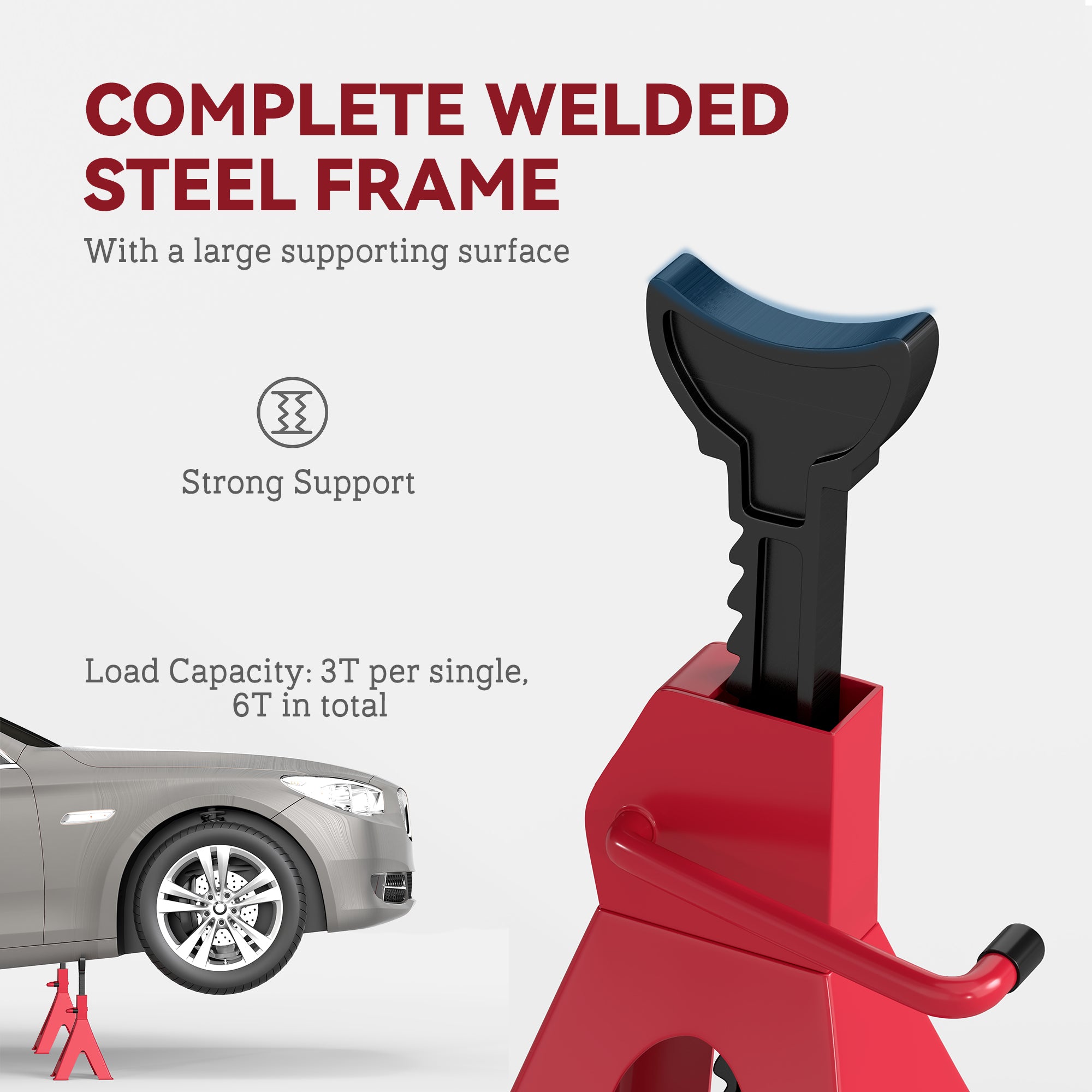 3 Ton Adjustable Axle Jack Stands 38.5-60 cm Height, Pack of 2 - Red