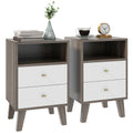Industrial Scandinavian Bedside Table with Drawers and Shelf - Grey White