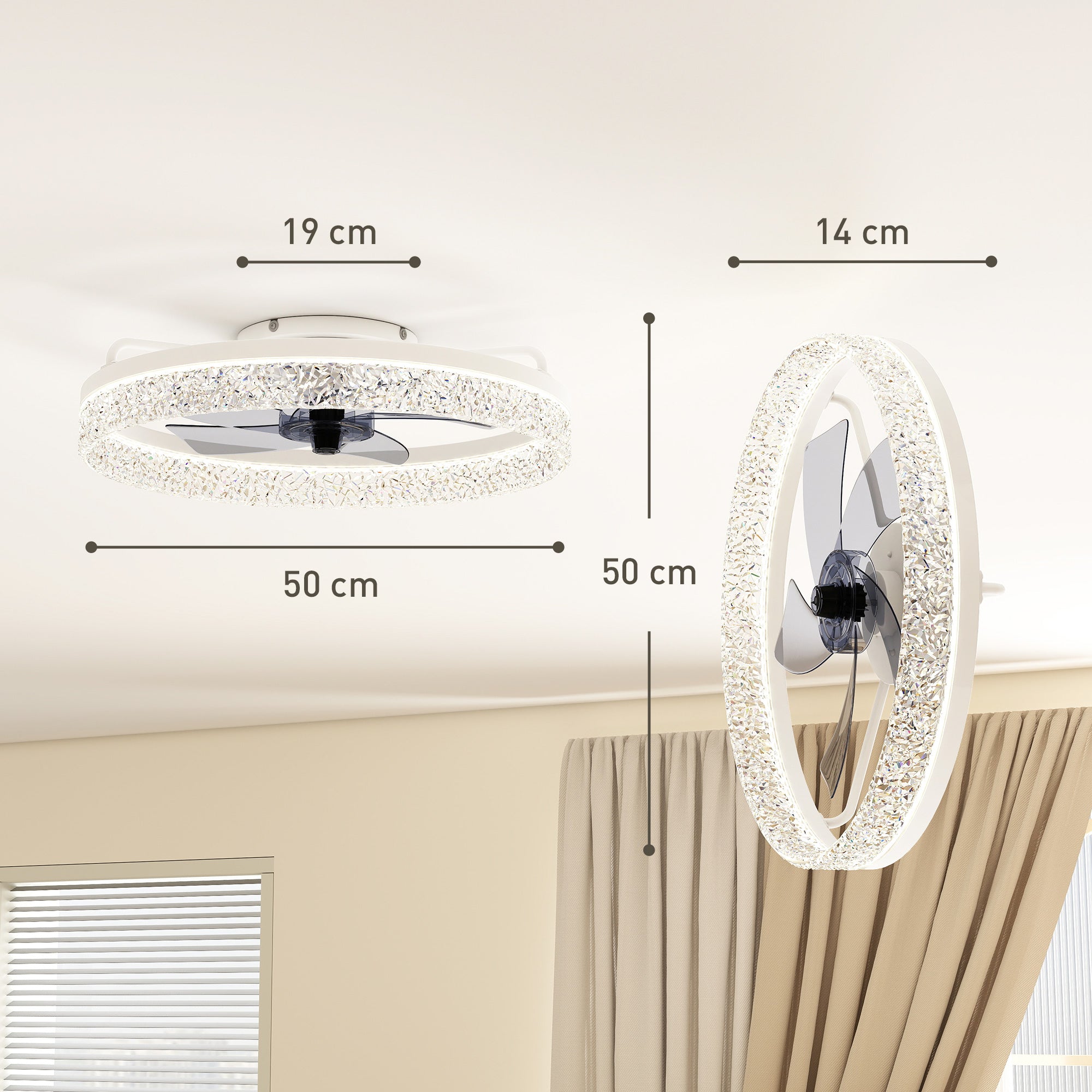 Ceiling Fan with Lights, Dimmable LED Mount Ceiling Fan Light with Remote App Control for Bedroom, White
