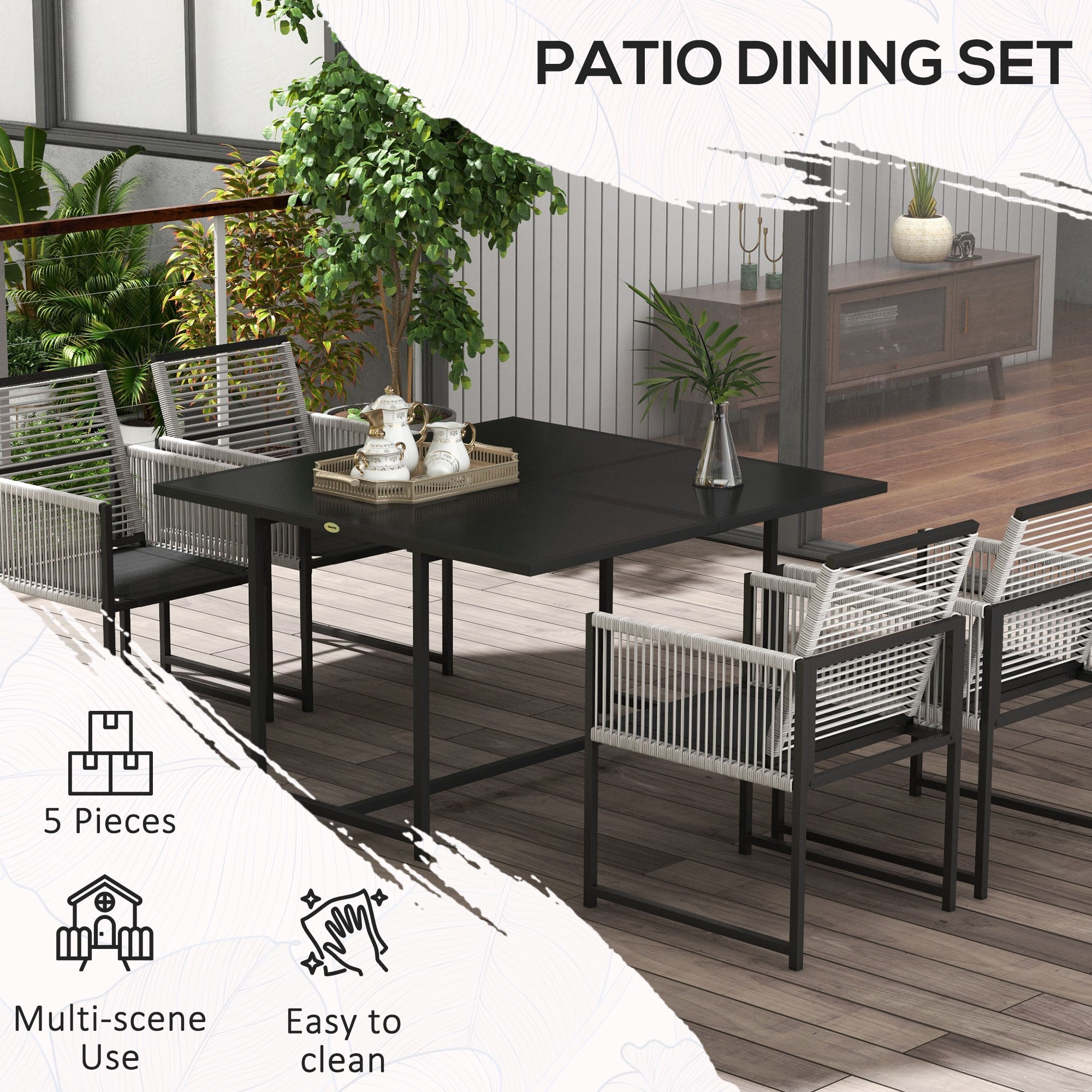 5 Piece Metal Outdoor Dining Set with Folding Chairs - Light Grey