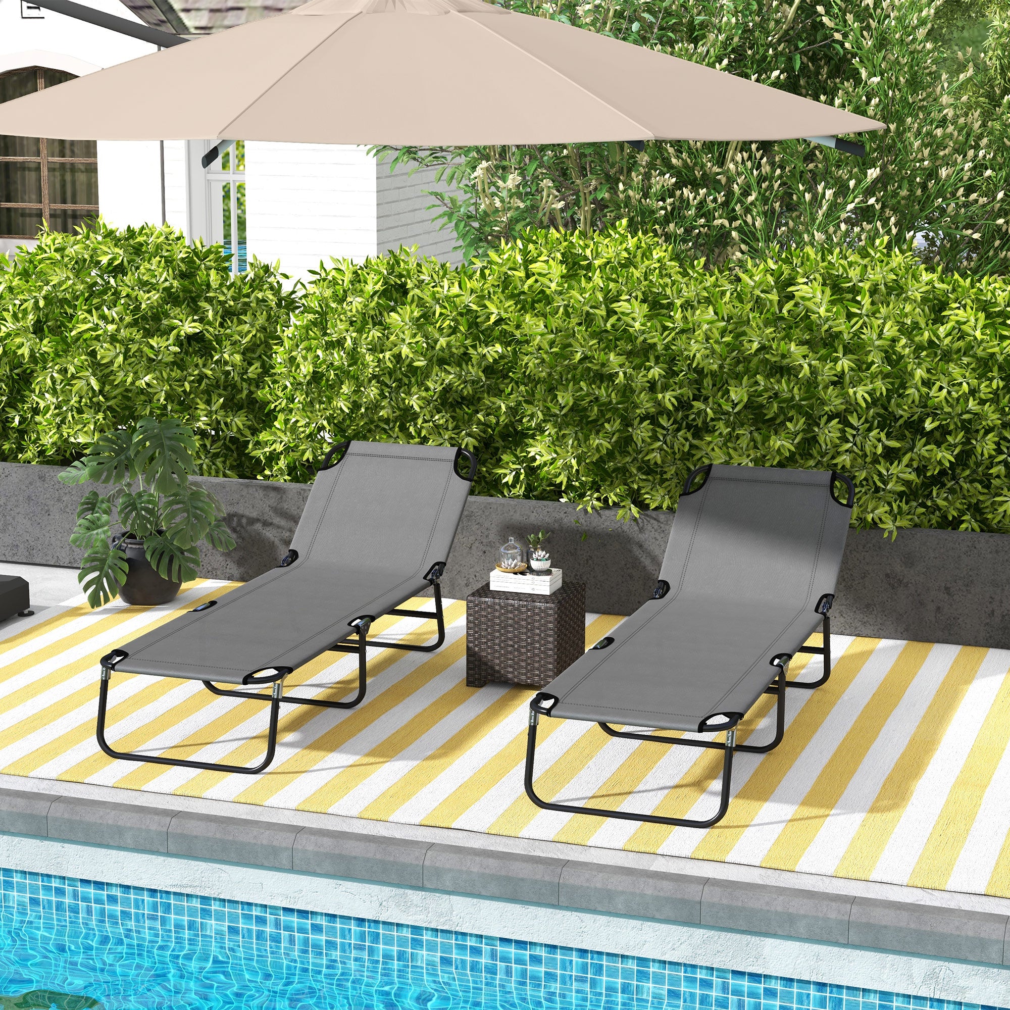 Garden Sun Lounger, with Five-Position Back - Grey