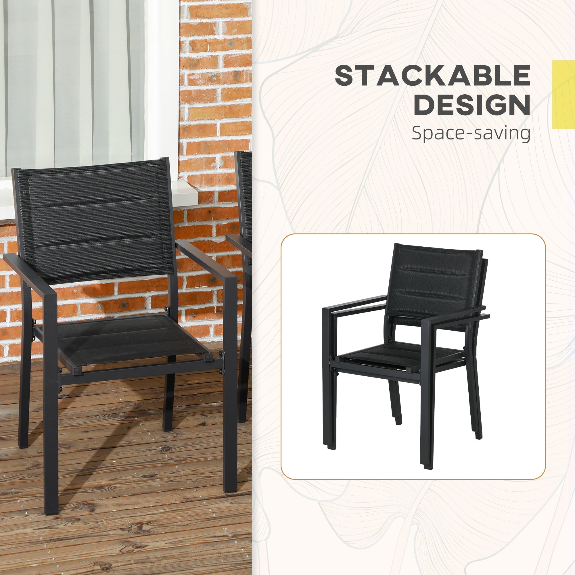 Set of Two Aluminium Stacking Garden Chairs - Black