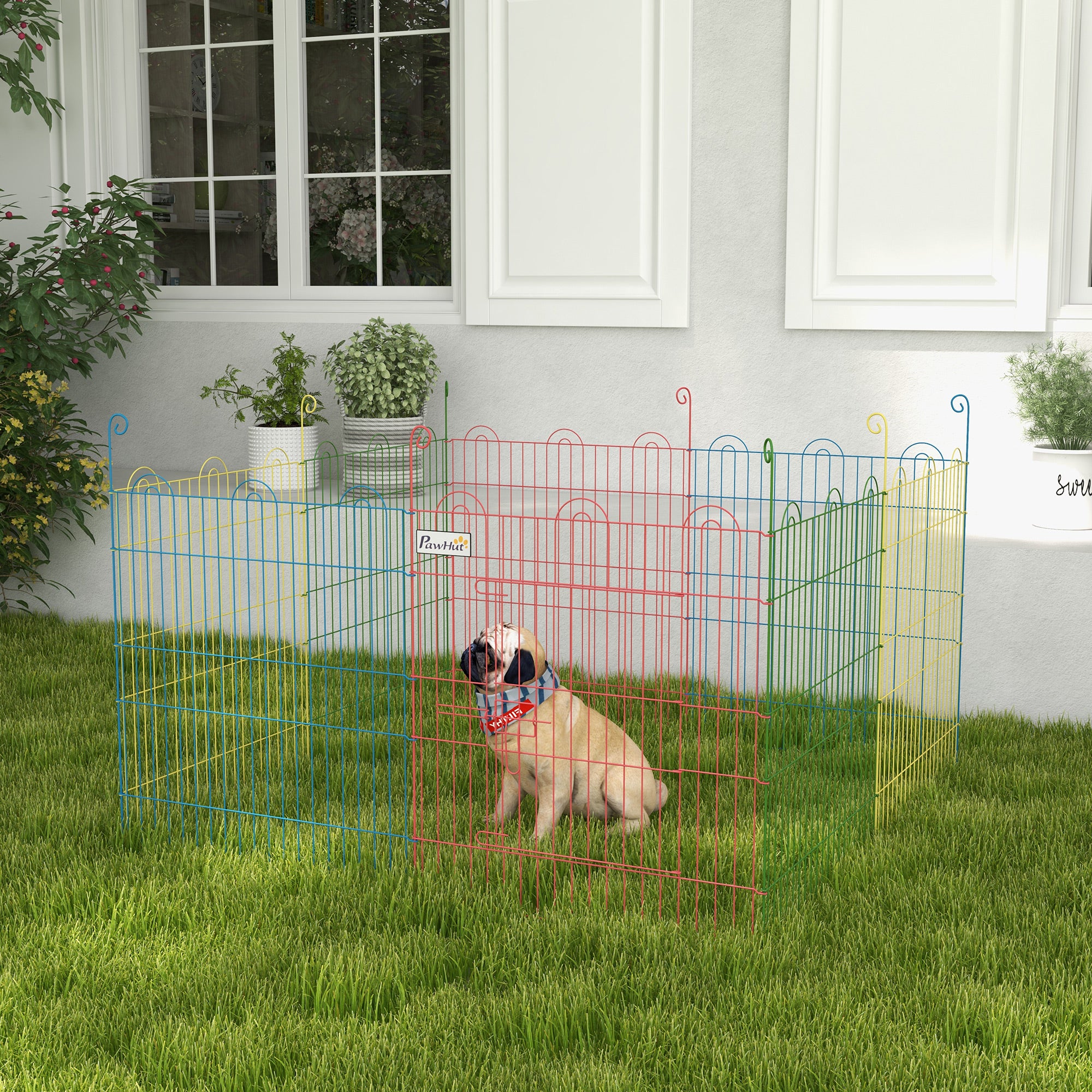 Pet Playpen Crate, with Eight Panels, Door, for Indoors and Outdoors, 60H x 156cm