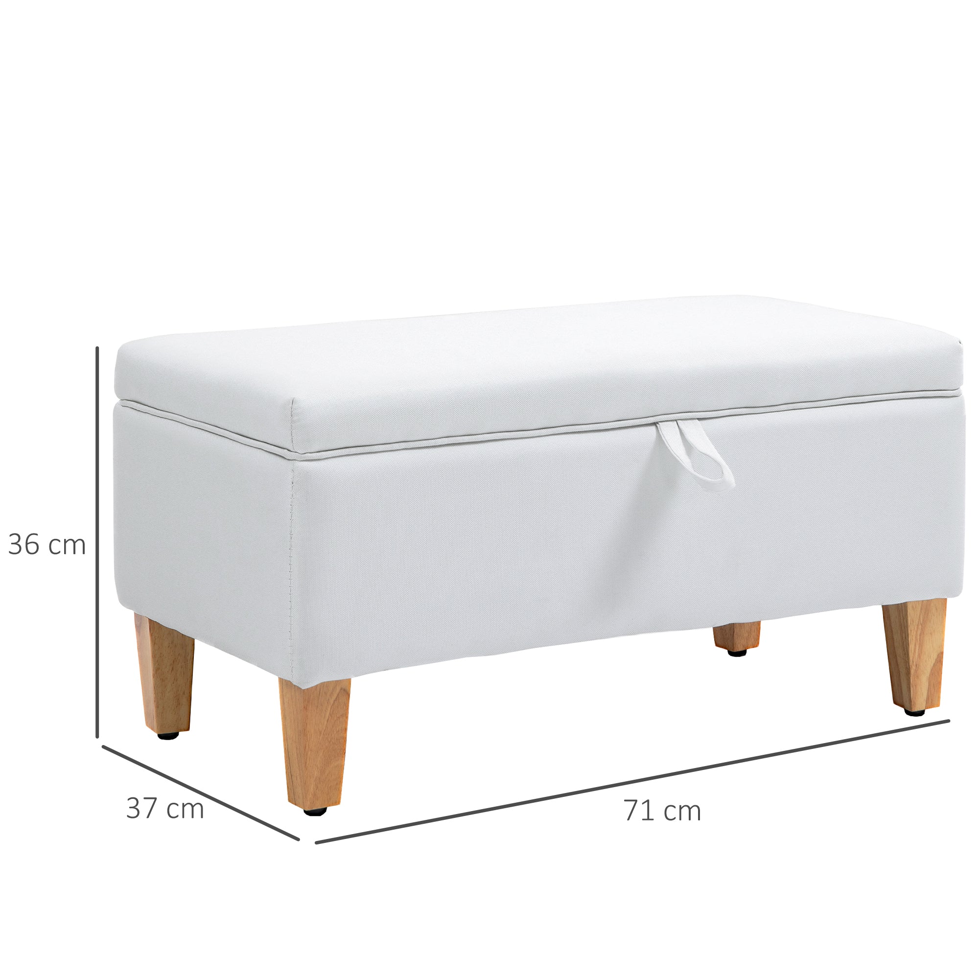Linen Storage Ottoman Padded Footstool with Rubberwood Legs for Storage Box, Bed End, Shoe Bench, Seating, Cream White