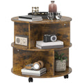 3-Tier Round Coffee Table with Wheels and Divided Shelves - Rustic Brown