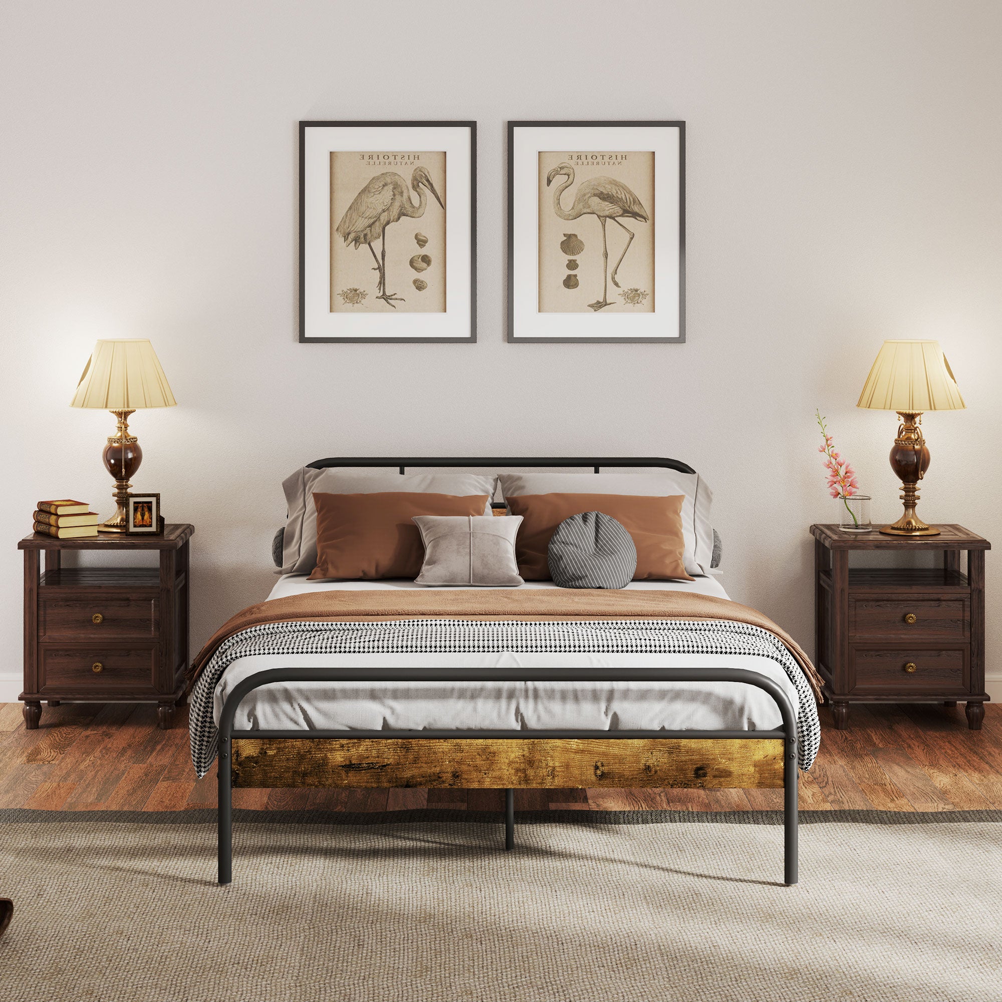 Industrial-Style Double Bed Frame - Black/Brown