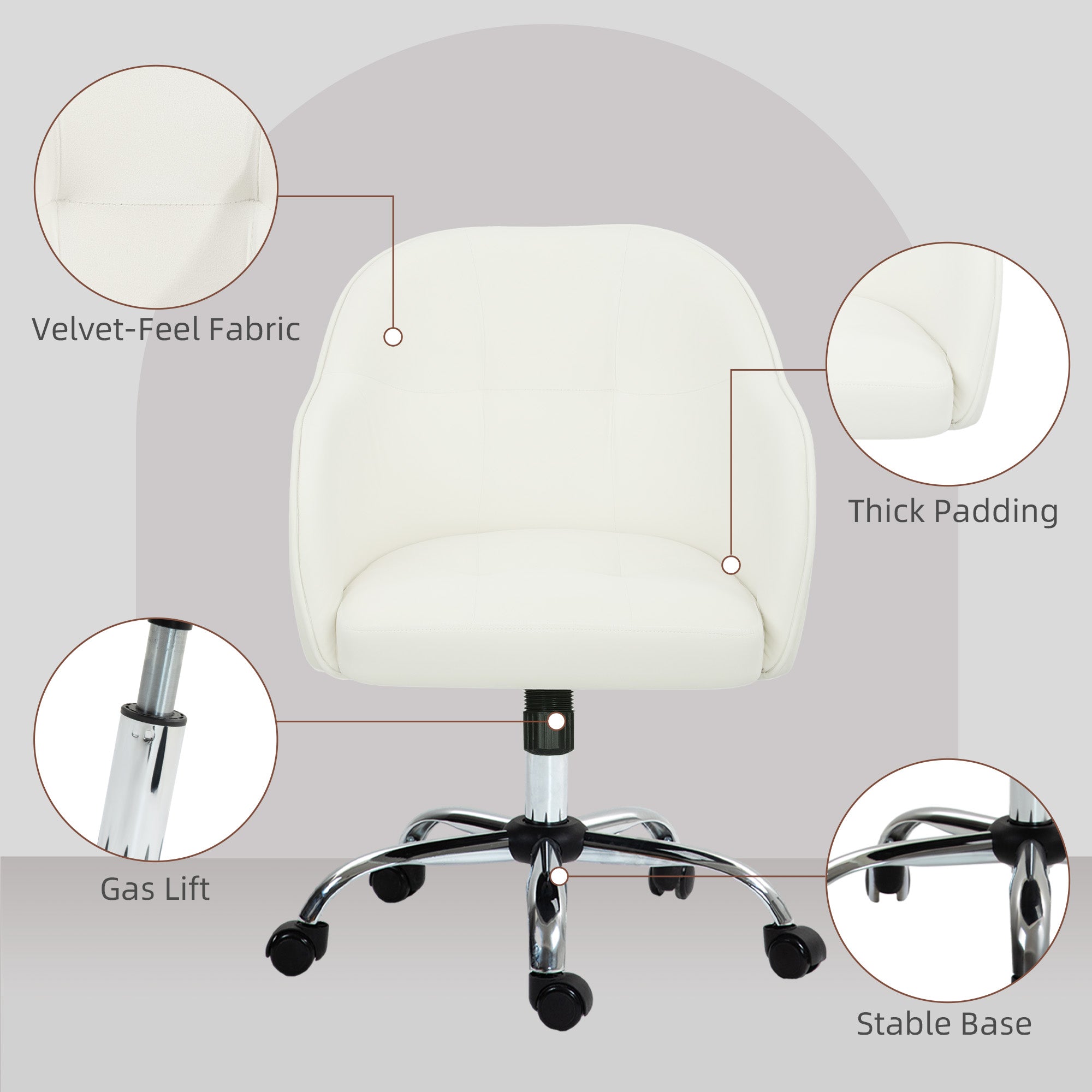 46-56 cm Velvet-feel Office Chair - Cream