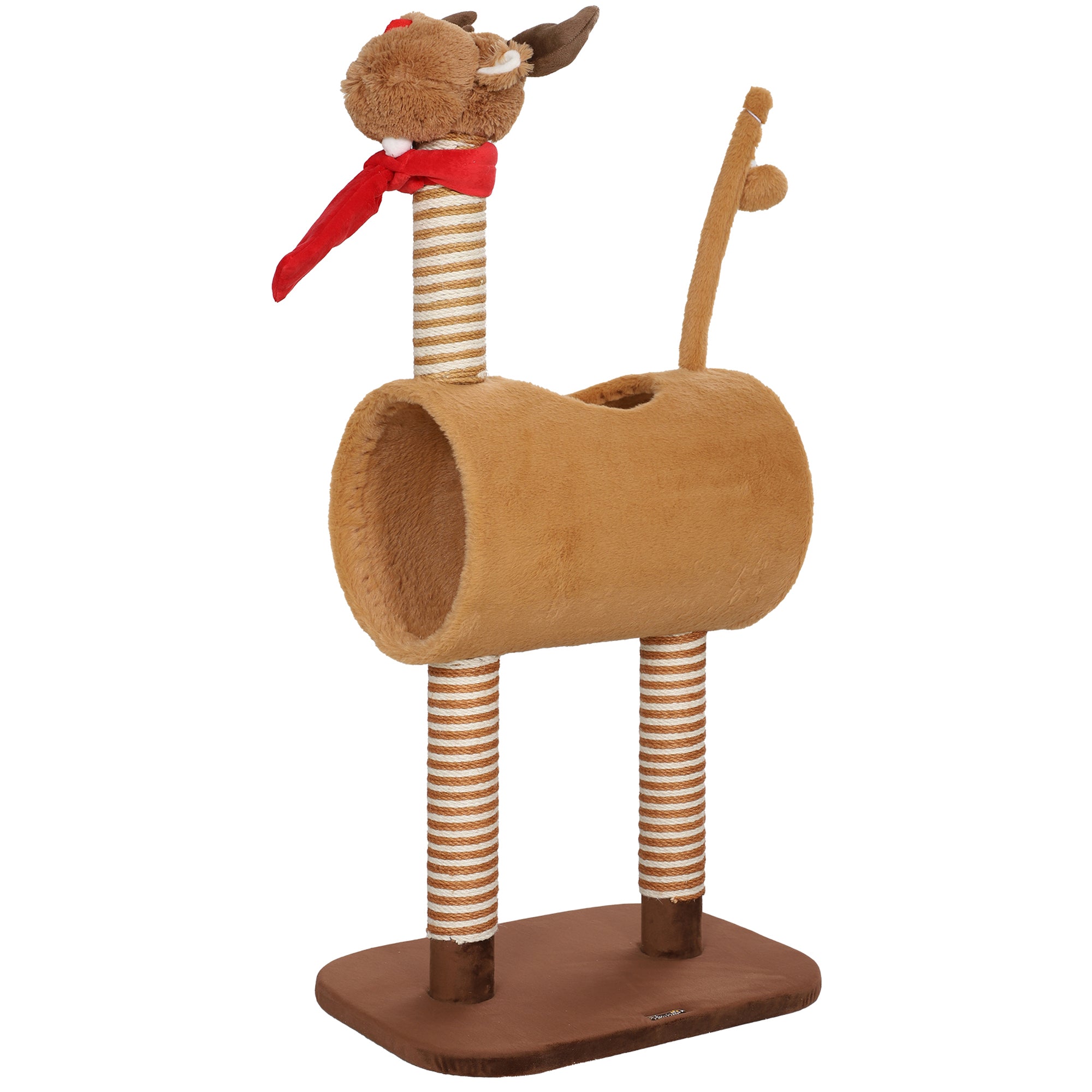 98cm Deer Themed Cat Tree with Scratching Posts, Toy Ball, Tunnel, Brown