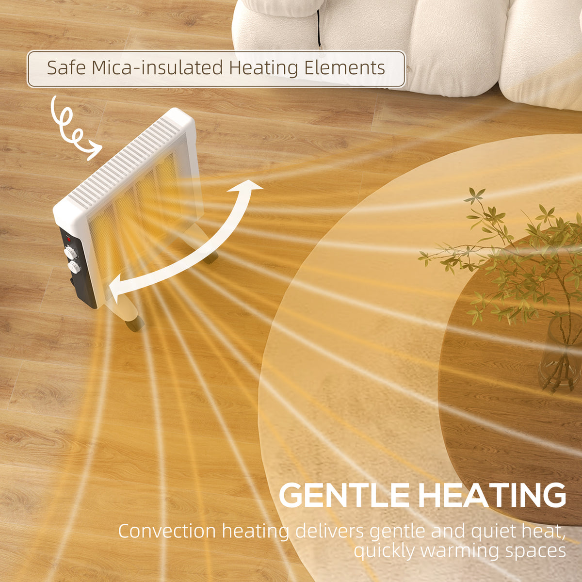 2kW Electric Heater with Adjustable 10-45°C Temperature - White