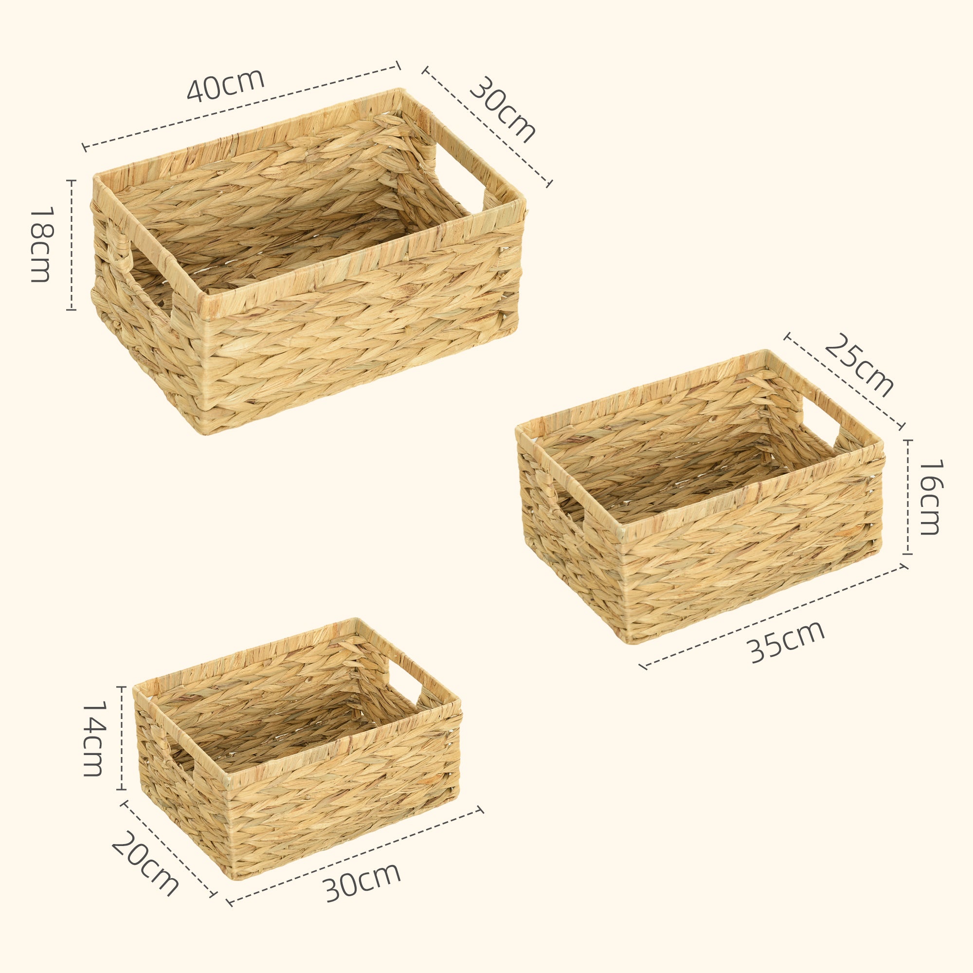 Set of Three Water Hyacinth Storage Baskets