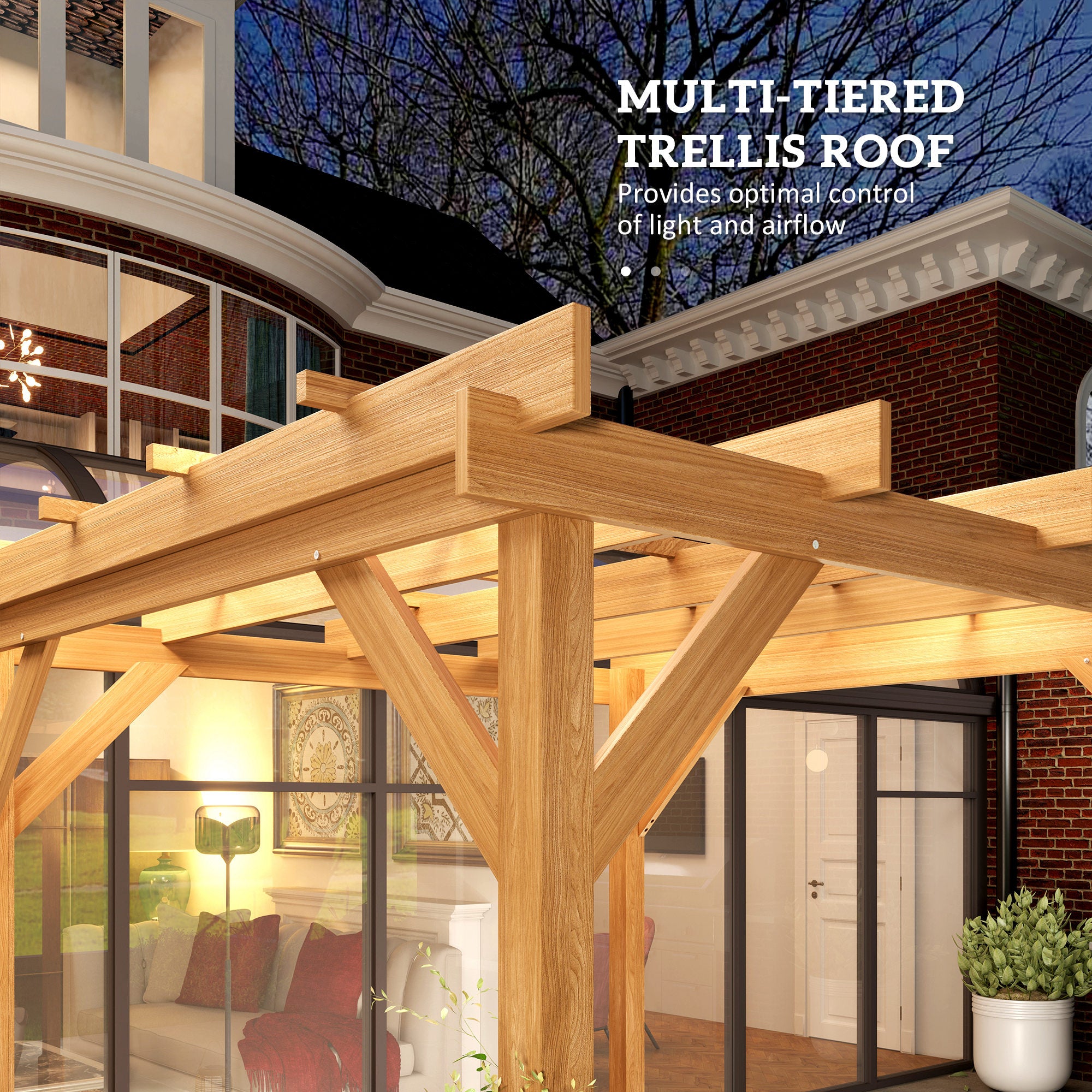 2 x 2m Wooden Pergola Kit, Decorative Garden Gazebo Shelter with Stable Structure for Climbing Vines, Flowers, Dark Brown