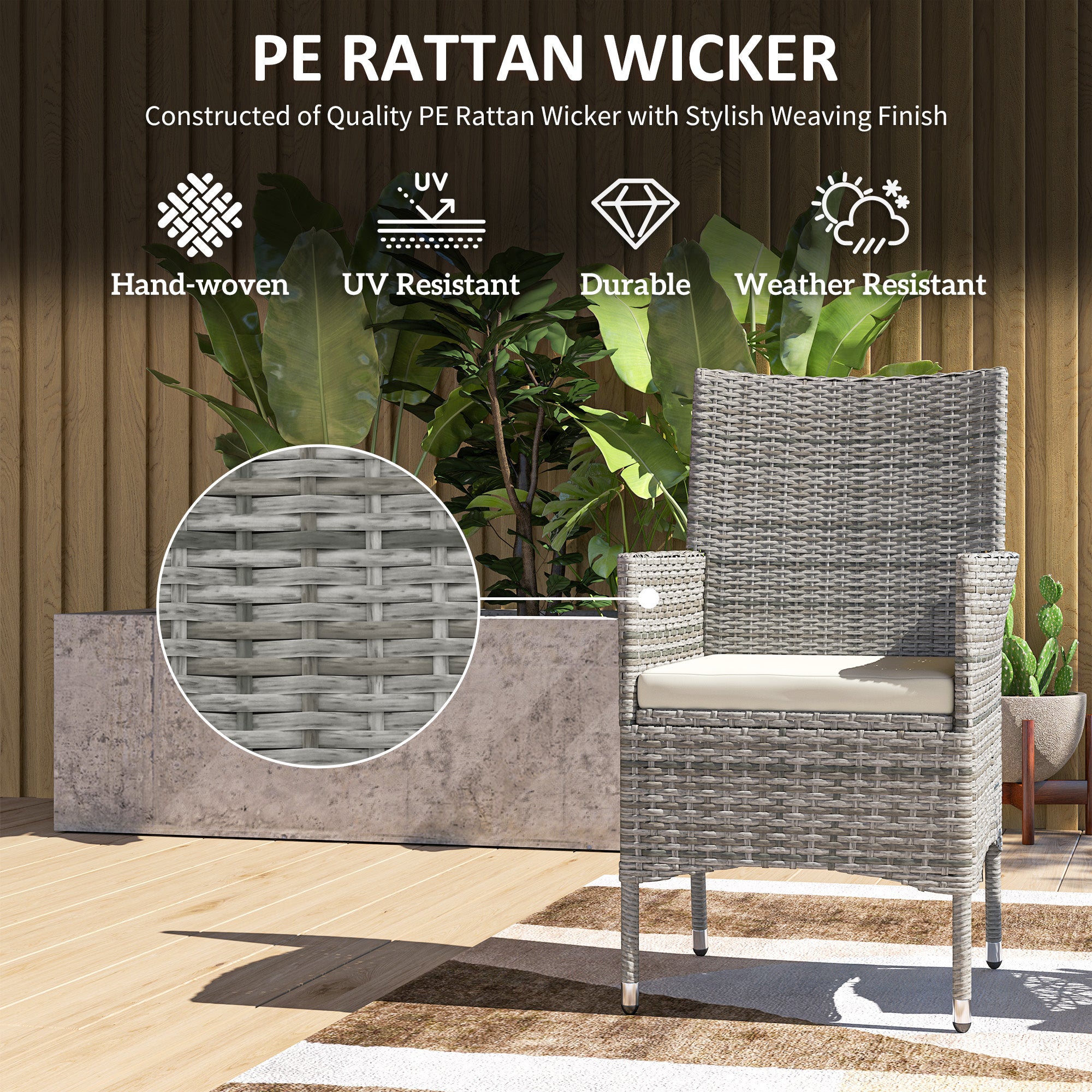 2-Piece Rattan Garden Dining Chair Set with Cushions - Mixed Grey