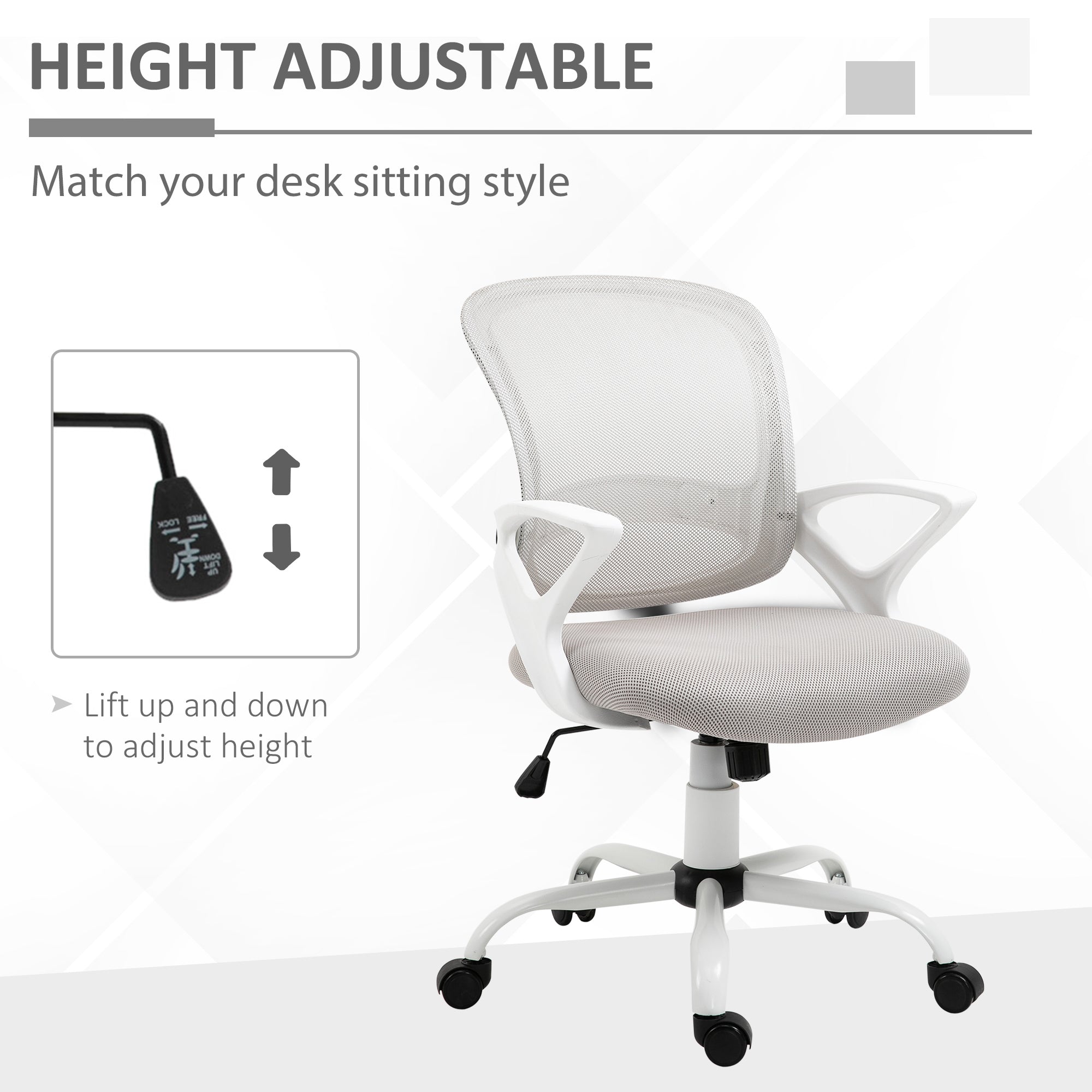 Office Chair Mesh Swivel Desk Chair with Lumbar Back Support Adjustable Height Armrests Grey