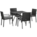 Five-Piece Garden Dining Set with Rattan Seat Cushions and Parasol Hole - Black