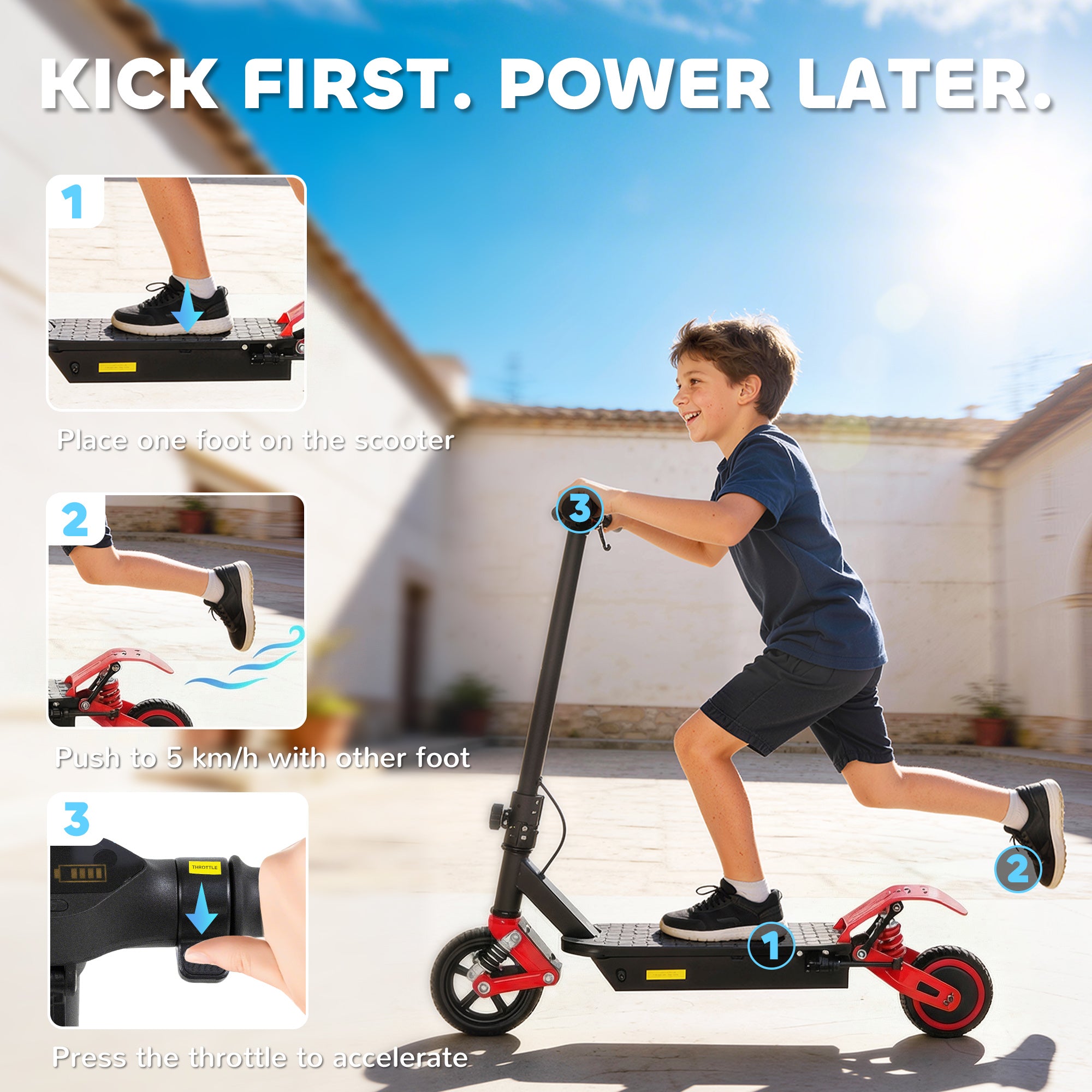 Foldable Kids Electric Scooter with LCD Display, Dual Shock Absorption, Up to 15 KM/H, Max Range 6 KM for Age 6-14, Red