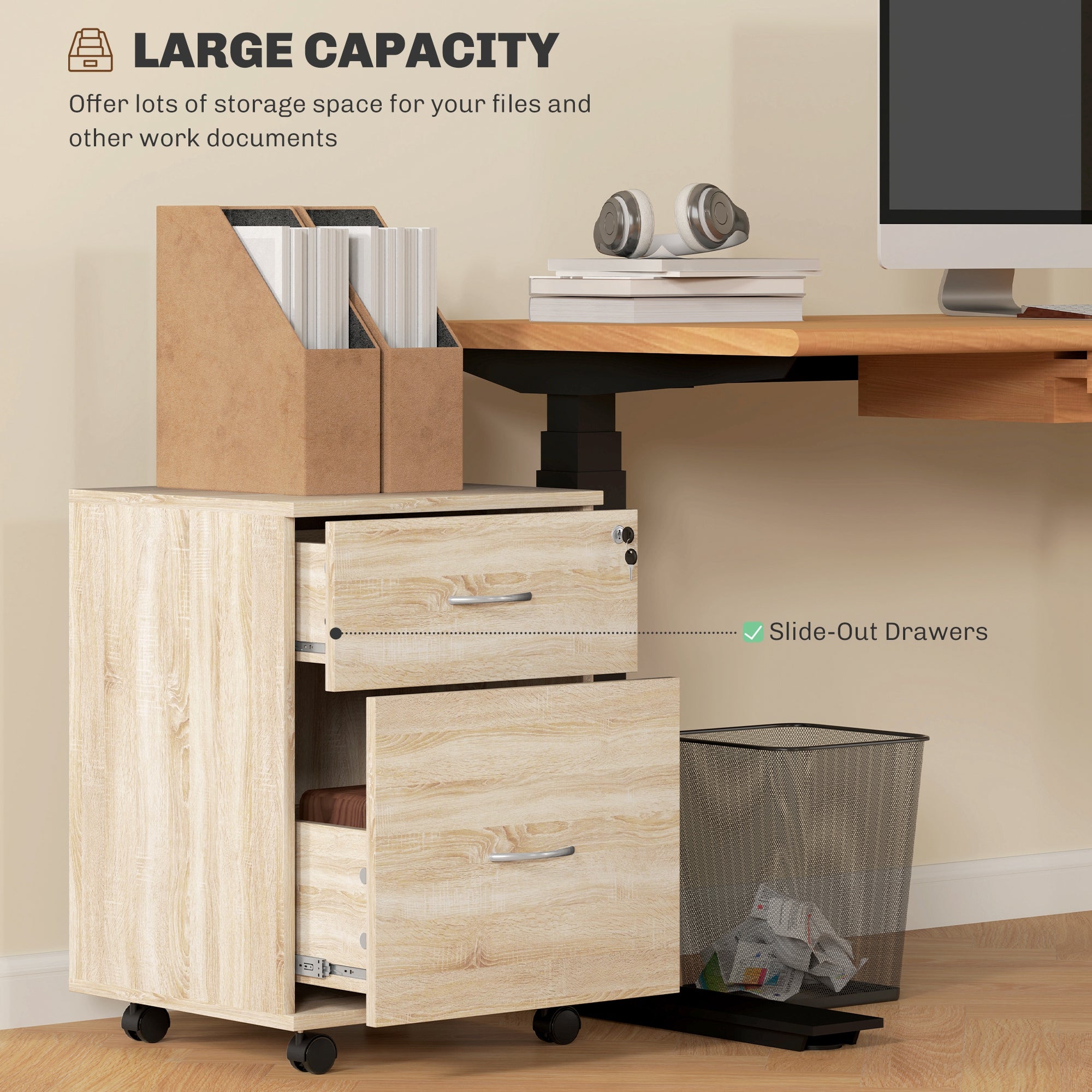 Two Drawer Lockable Filing Cabinet - Wood-Effect