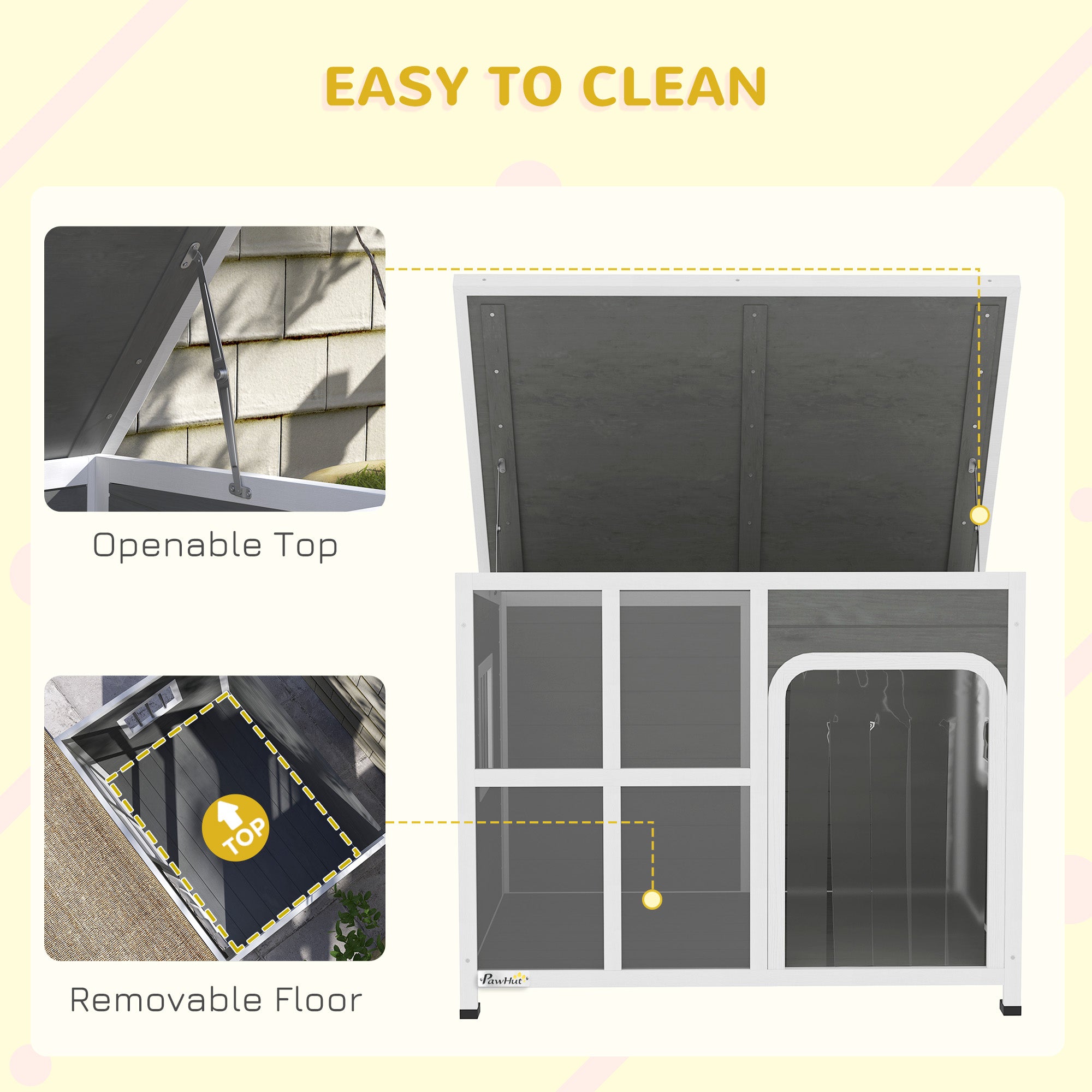 Wooden Dog House Outdoor with Asphalt Openable Top, Removable Floor, Clear Front Panel, Curtain, 103 x 77 x 83cm