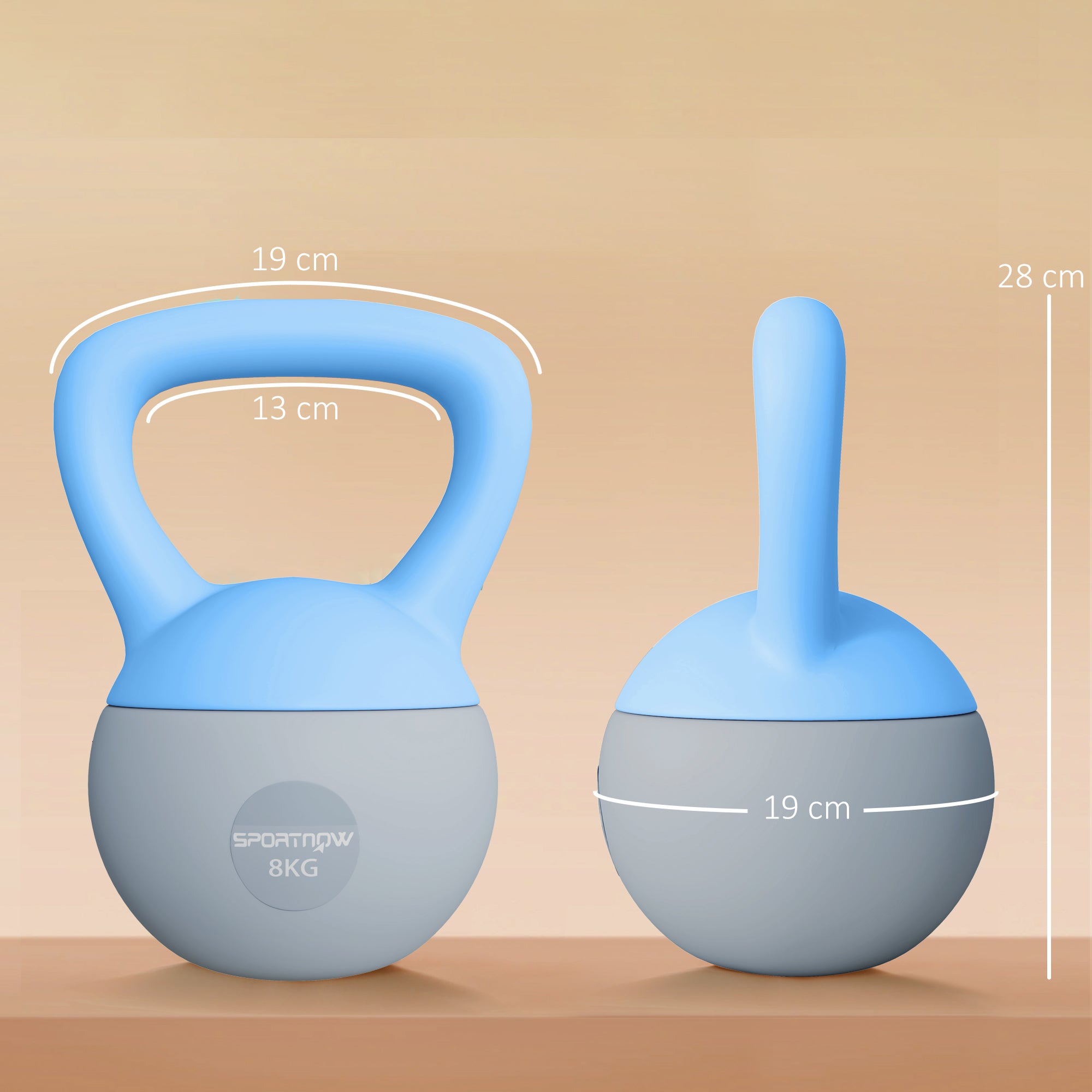 8KG Soft Kettlebell, Kettlebell with Non-Slip Handle for Home Gym, Weight Lifting, Strength Training, Light Blue/Grey