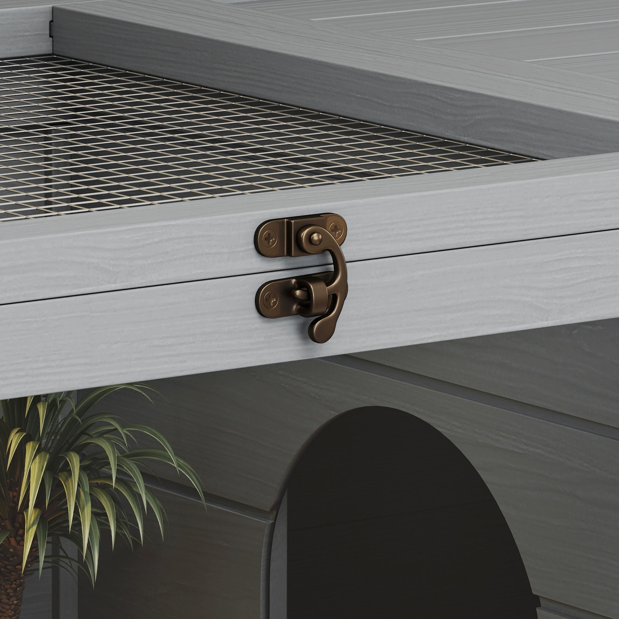 Wooden Tortoise House with Storage Cabinet, Openable Top & Observation Windows - Light Grey