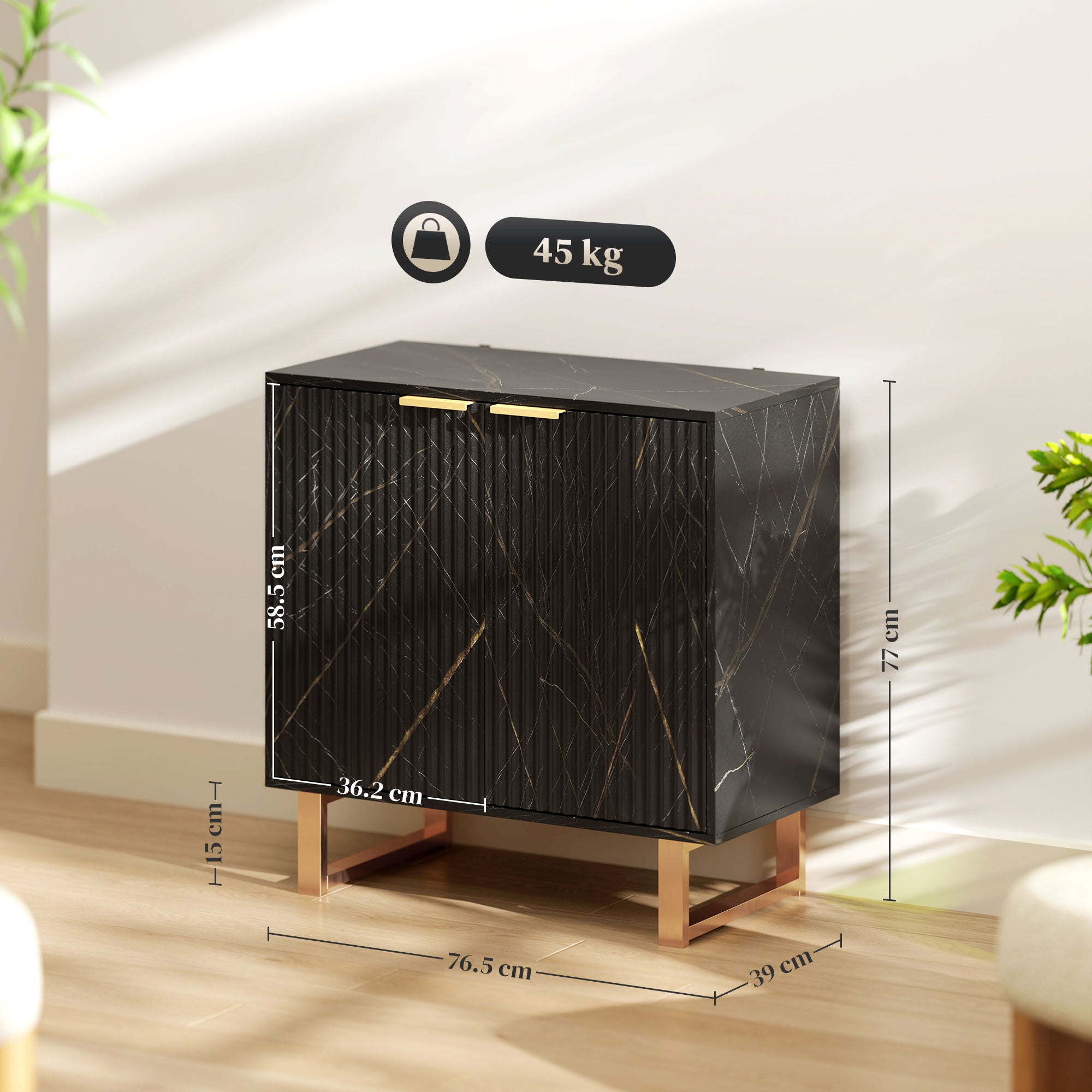 Elegant Storage Sideboard - Black/Gold-Tone