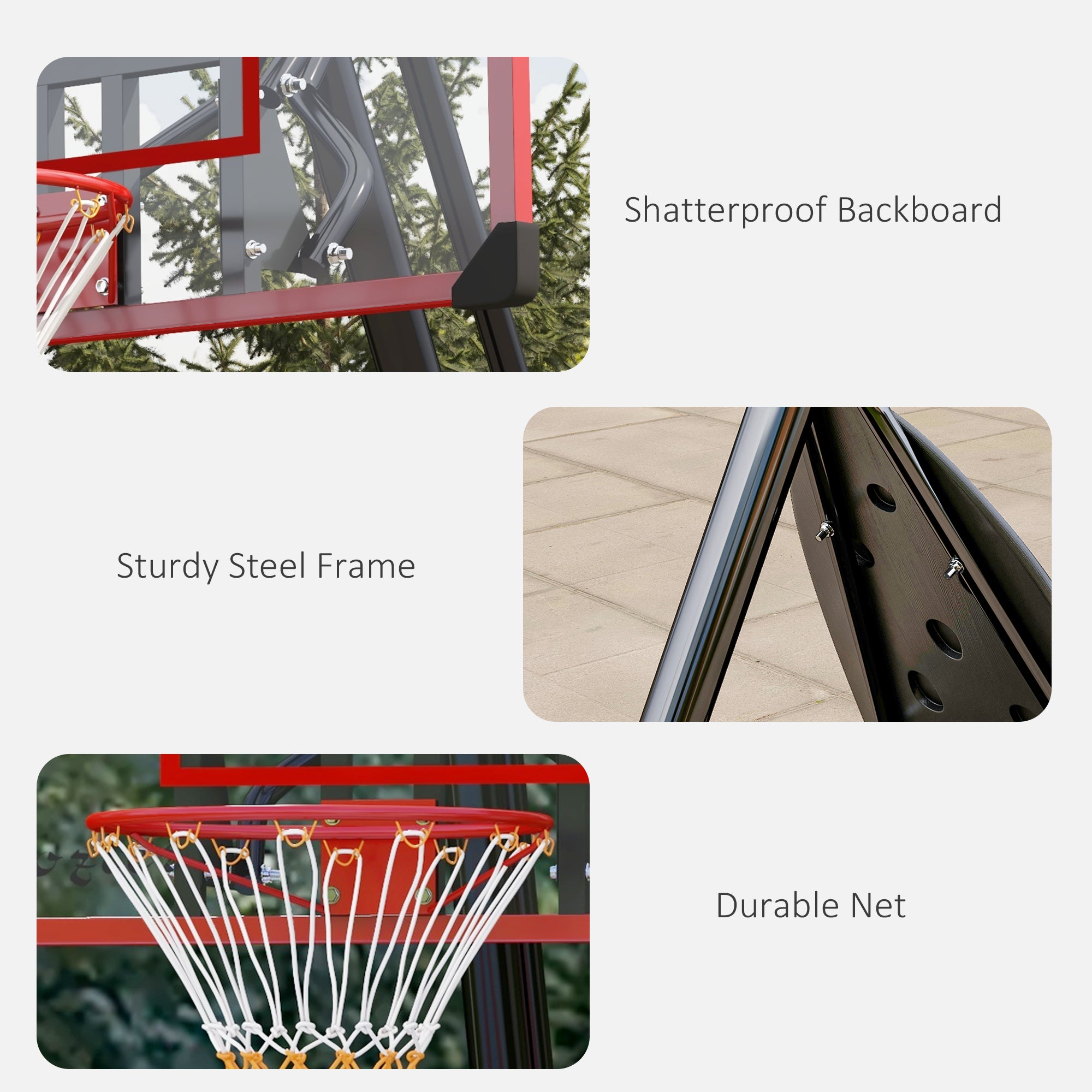 2.4-2.9m Adjustable Basketball Hoop and Stand with Weighted Base, Portable on Wheels, Red