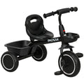 Adjustable Kids Trike with Pedals and Baskets for Ages 2-5 - Black