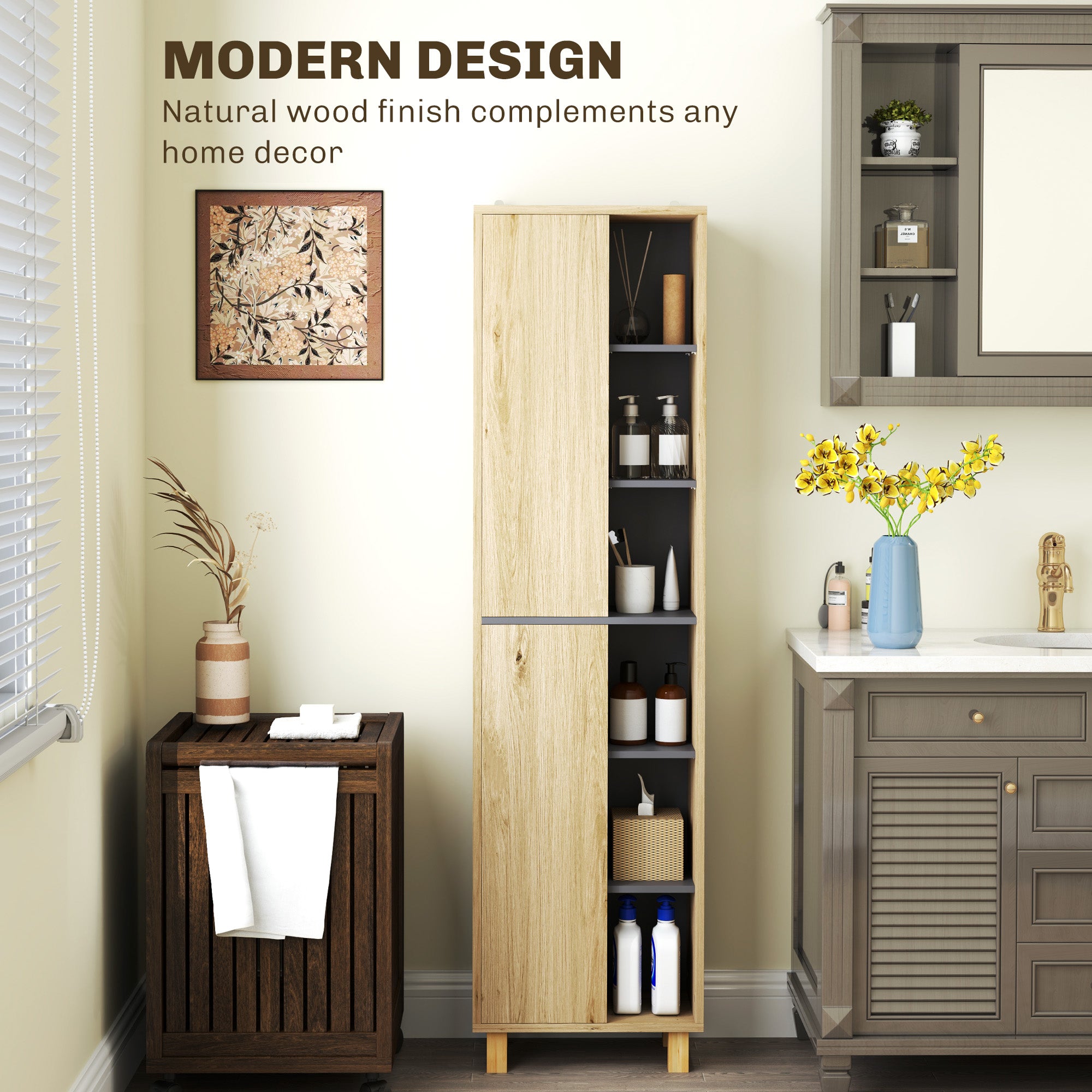Multi-Storage Slim Bathroom Cabinet - Wood-Effect