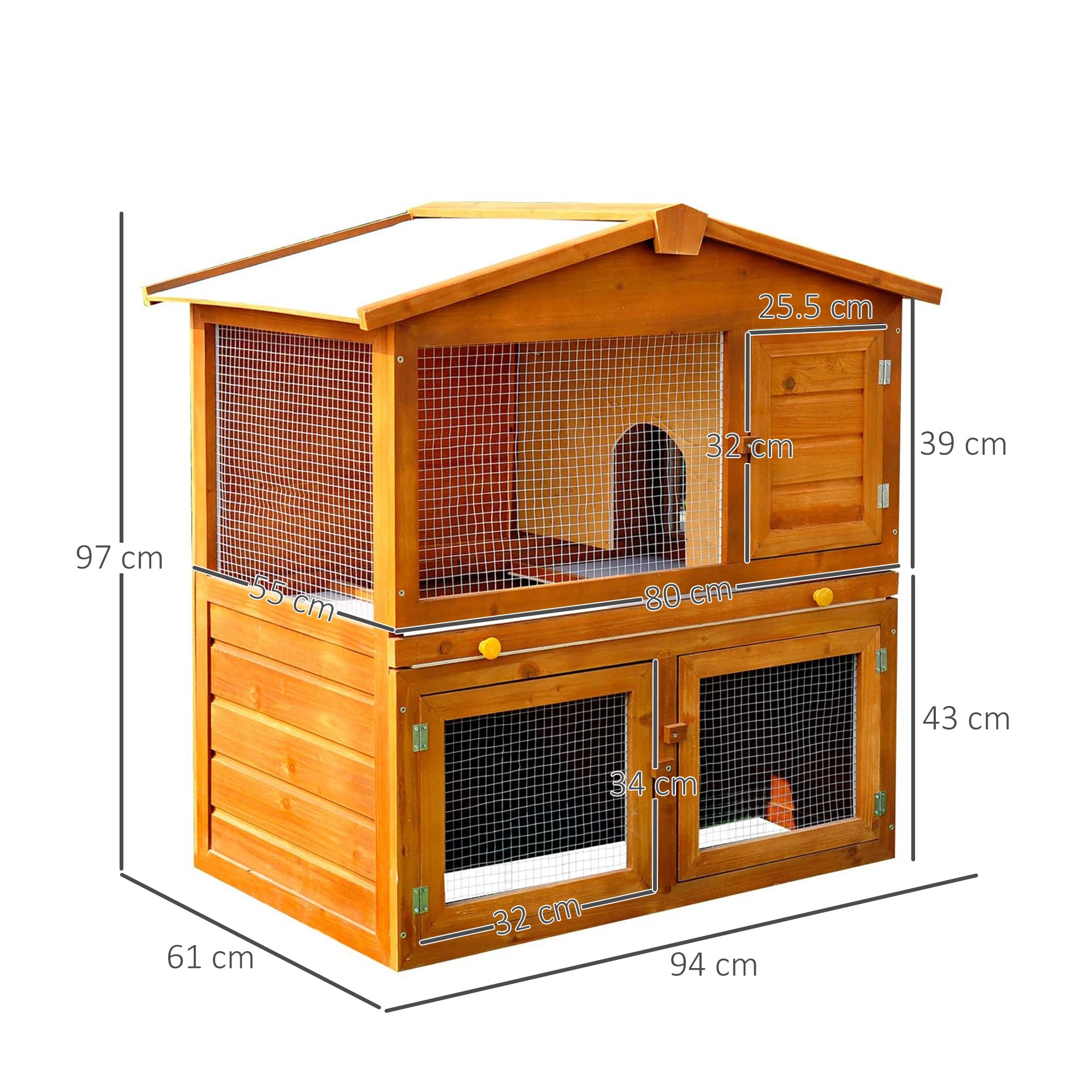 Wooden Rabbit Hutch House, Size (93.5x55x98 cm)