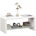 Curved Two-Tier Coffee Table with Glass Shelf - High Gloss White