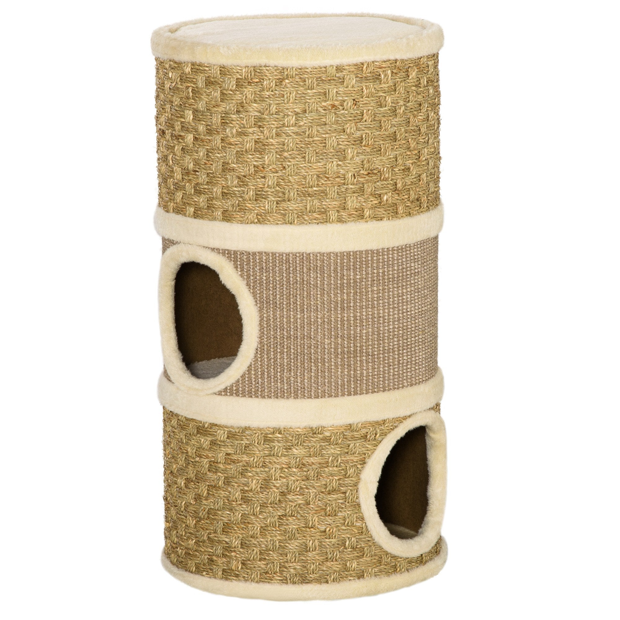 Cat Scratching Barrel Kitten Tree Tower for Indoor Cats Pet Furniture Climbing Frame Covered with Sisal and Seaweed Rope Cozy Platform Soft Plush