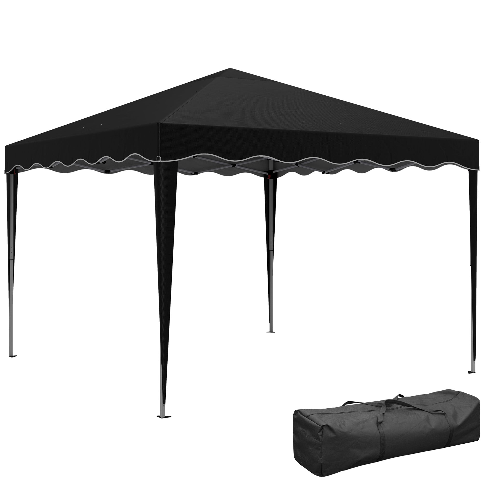 Set of 3 Adjustable Height Pop-Up Gazebos with Carry Bag - Black